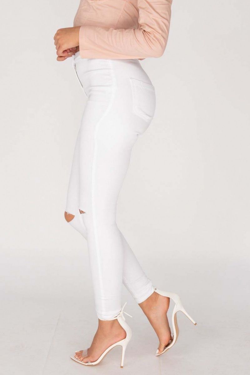 WHITE KNEE SLASH HIGH WAISTED JEGGING
