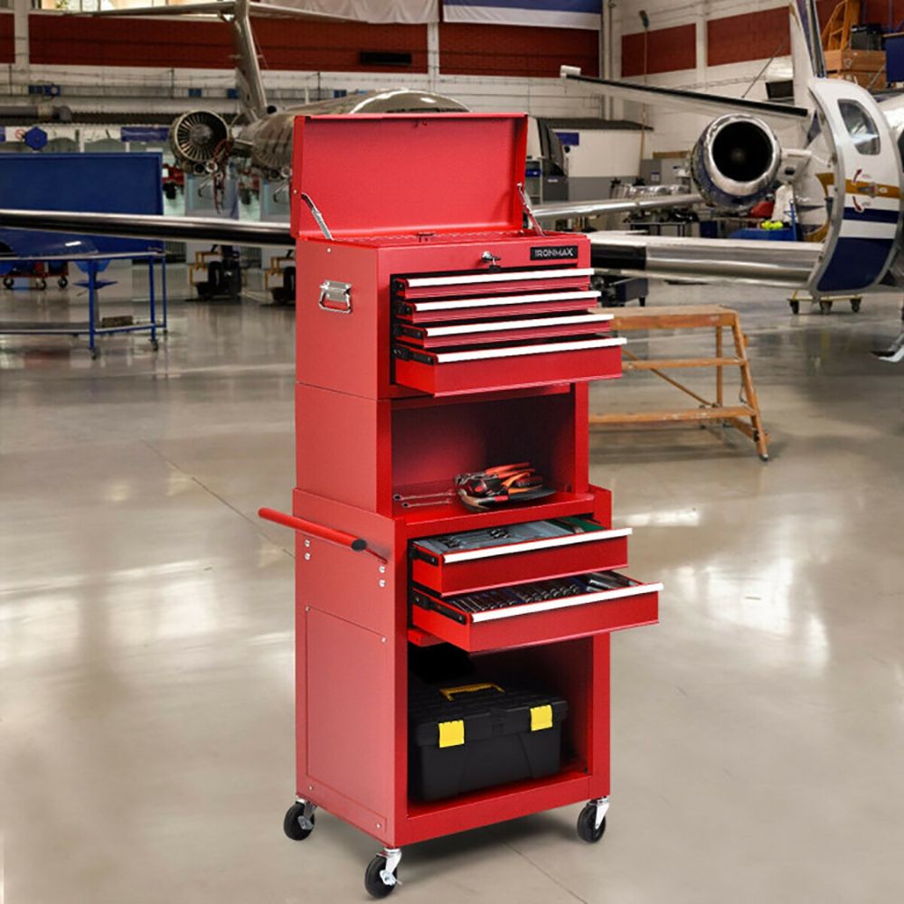 2-in-1 Rolling Tool Chest with 5 Sliding Lockable Drawers