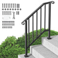 Handrails for Outdoor Steps, 2-3 Step Stair Hand Rail Kit, Transitional Carbon Steel Railings with Installation Kit, Stair Rails for Seniors, Concrete Steps & Porch & Deck, Black Retro Arch