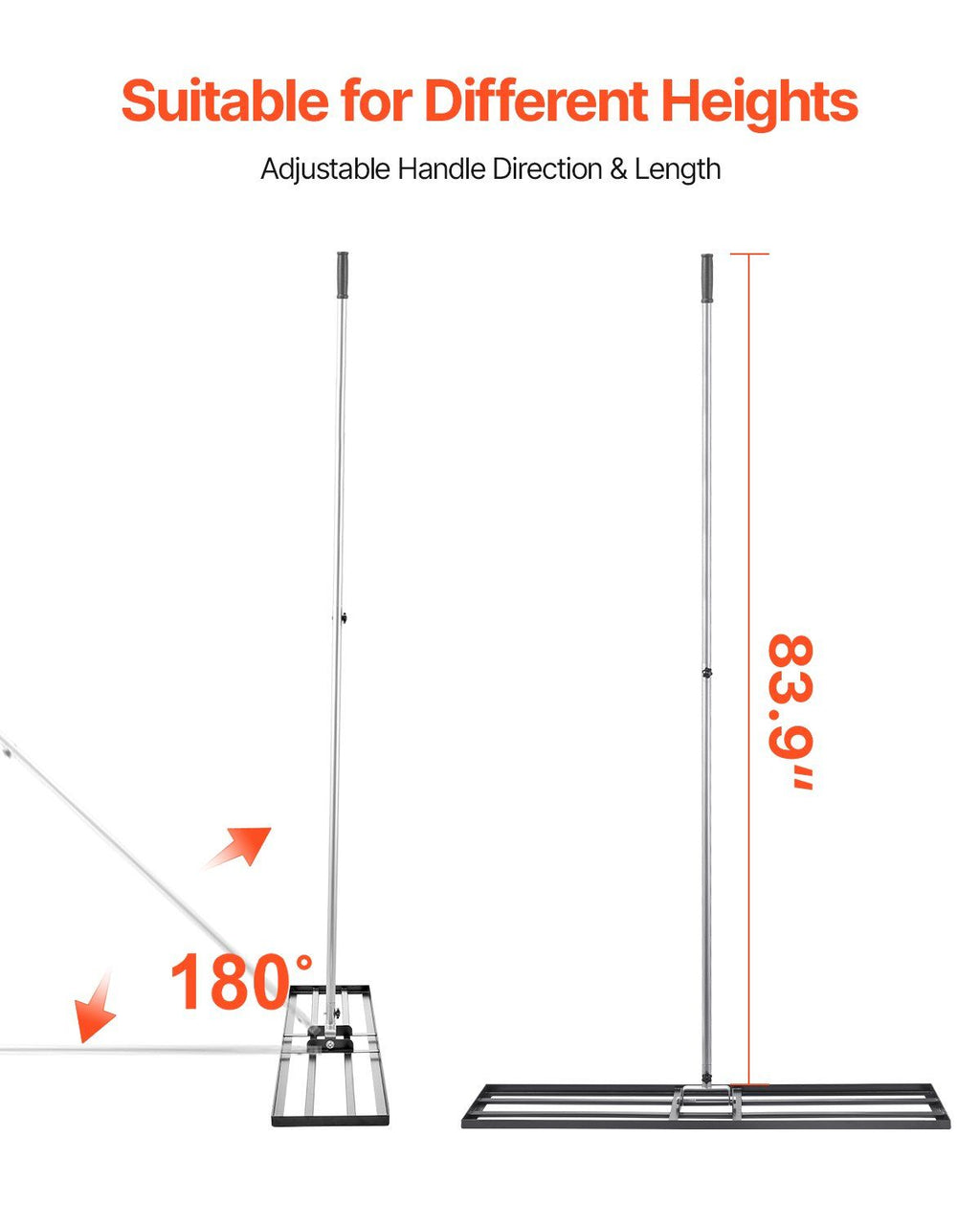 10x48in Lawn Leveling Rake Heavy Duty 83.9in Adjustable Handle for Yard & Garden