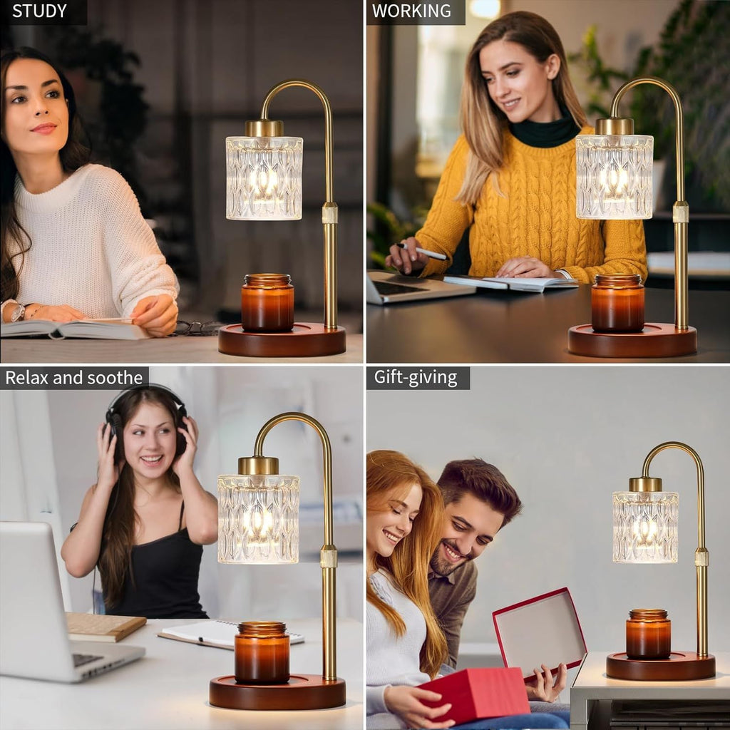 Candle Warmer Lamp with Dimmer and Timer,Home Decor Lamp for Scented Jar,Antique Brass Electric Wax Melt Warmer,Mother's Day/Birthday/Christmas Gifts for Mom/Wife,Adjustable Height,with 2 BulbsCandle