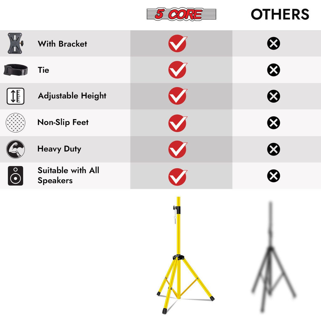 5 Core Speaker Stand Tripod Floor Tall Adjustable Up to 72 Inch DJ Studio Monitor Stands Pole Mount - SS ECO 1PK WOB