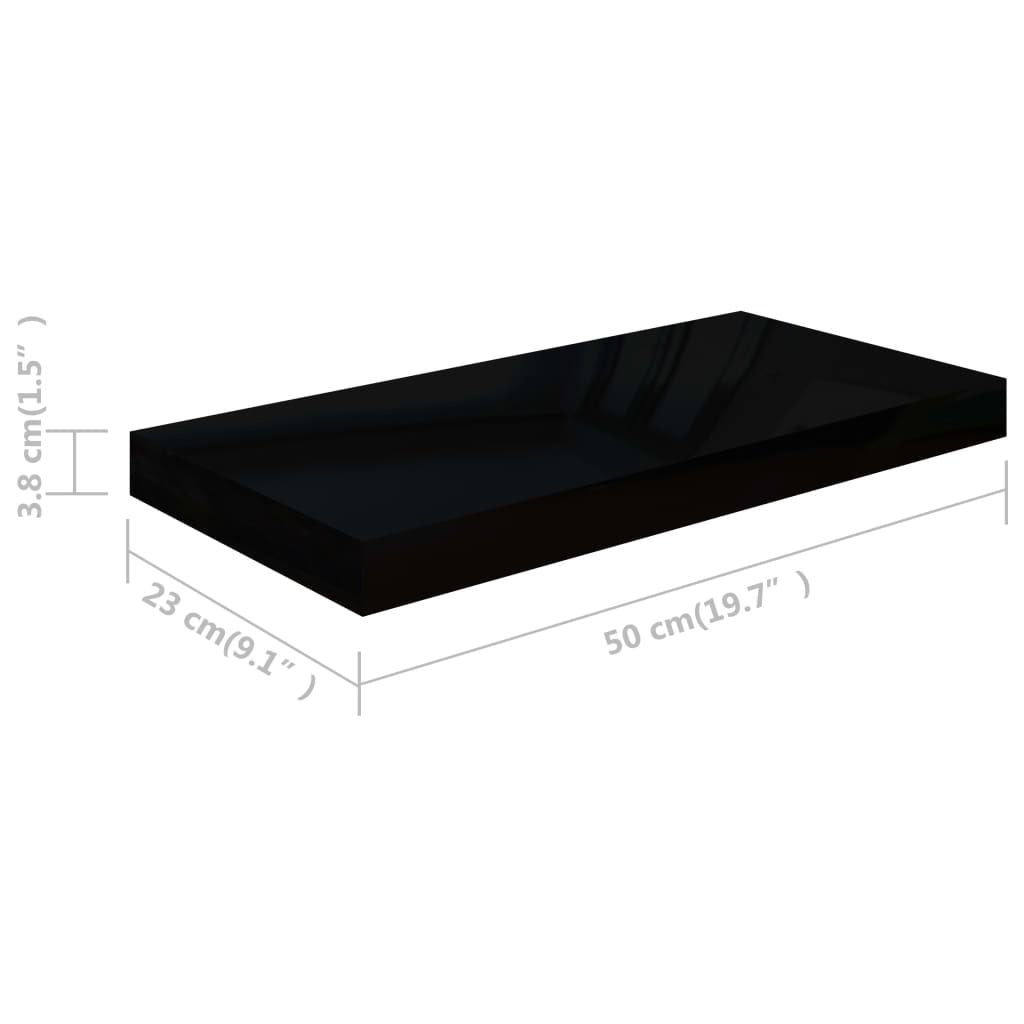 Wall Shelf Set of 2 High gloss black Honeycomb MDF, metal