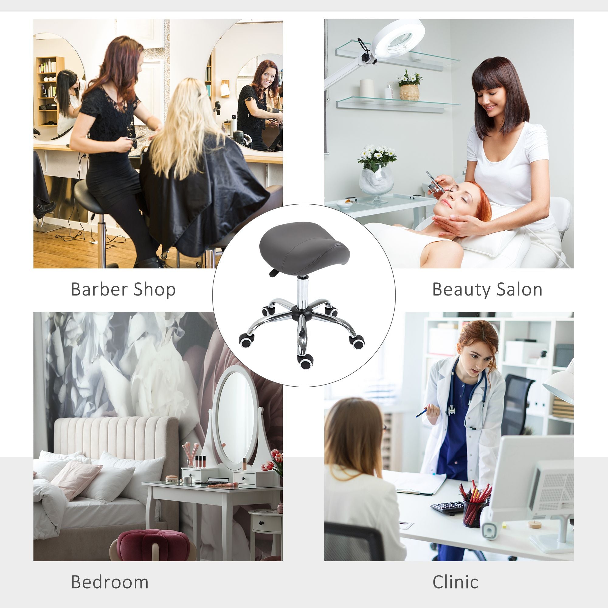 Saddle Stool Adjustable Hydraulic Rolling Beauty Salon Stool Ergonomic PU Leather Stool Round Grey