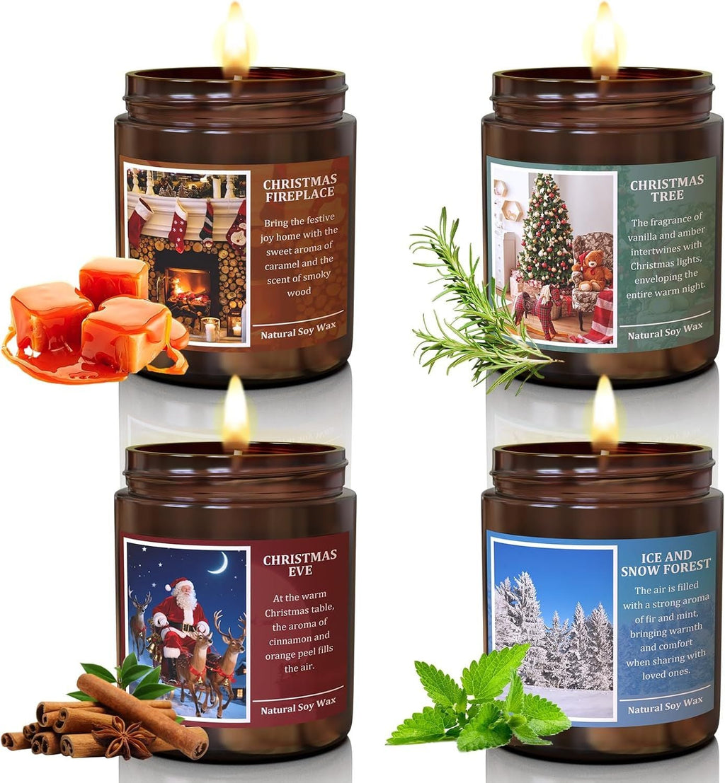 Christmas Scenes Candle Set Gifts- Perfect for Home Decor Holiday Scented Candles, 4 Pack Soy Candles for Men and Women, New Year Aromatherapy (Christmas Set)
