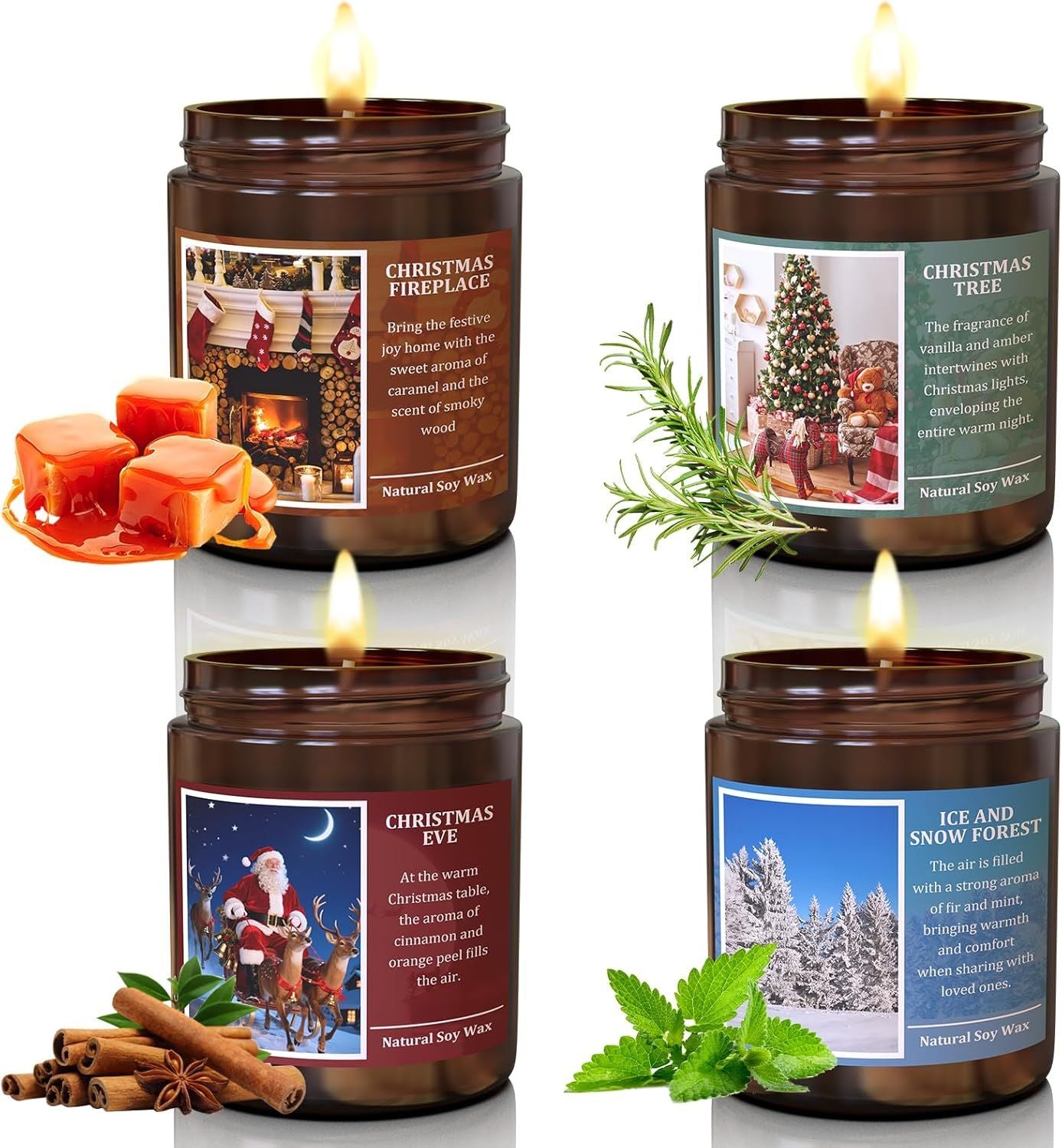 Christmas Scenes Candle Set Gifts- Perfect for Home Decor Holiday Scented Candles, 4 Pack Soy Candles for Men and Women, New Year Aromatherapy (Christmas Set)