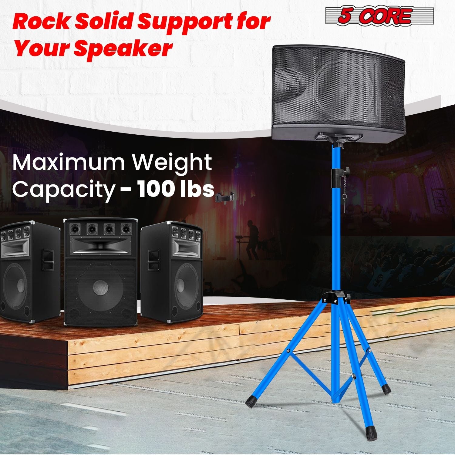 5 Core Speaker Stand Tripod Floor Tall Adjustable Up to 72 Inch DJ Studio Monitor Stands Pole Mount - SS ECO 1PK WOB