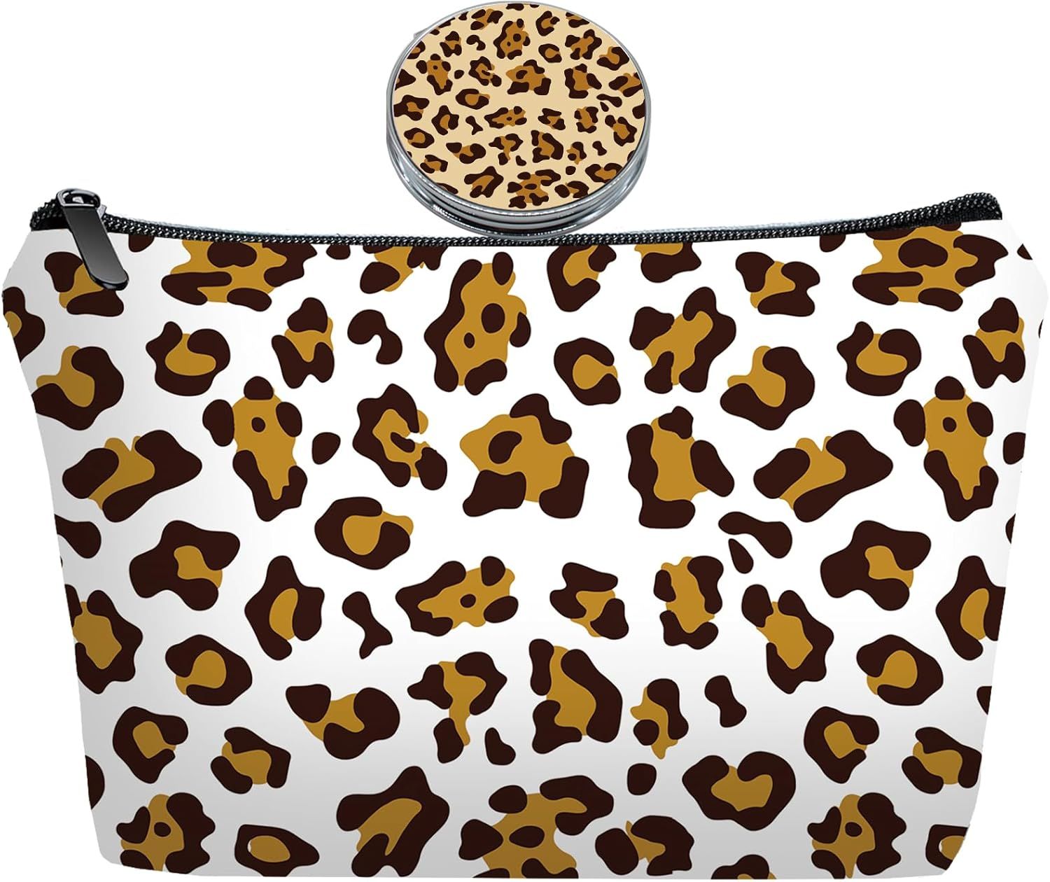 Personalized leopard print Travel Makeup Cosmetic Bag set with Mirror for women girls,Bride Bridesmaid Leopard Pattern Makeup Bag organizer kit for Travel & Daily Use,Leopard Gifts for Mom Girls