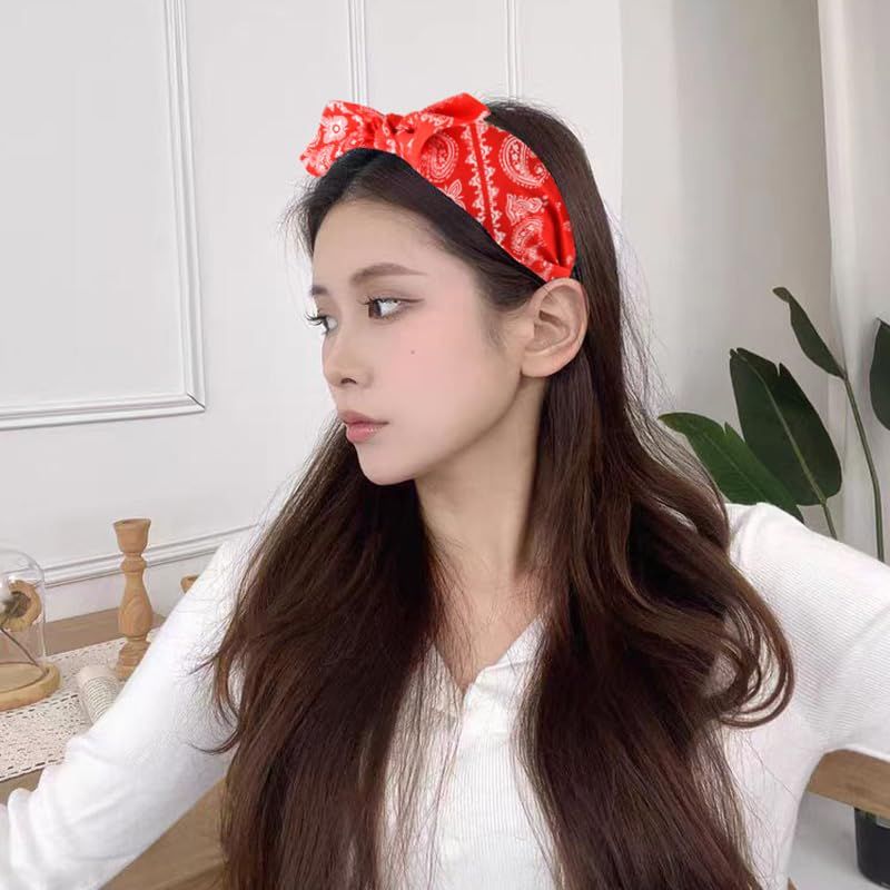 Bandana Headbands with Knotted Bow and Rabbit Ear Design for Women and Girls - Black Bowknot Hairband Accessories