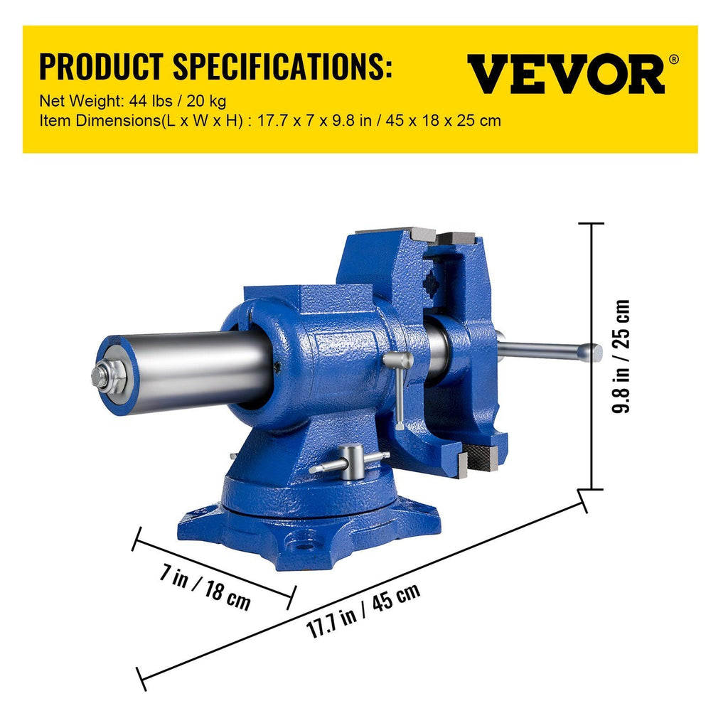 VEVOR 6" Heavy Duty Bench Vise , Double Swivel Rotating Vise Head/Body Rotates 360° ,Pipe Vise Bench Vices 30Kn Clamping Force,for Clamping Fixing Equipment Home or Industrial Use