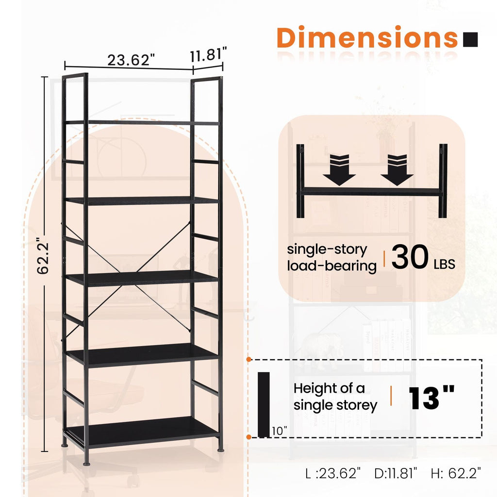5 Tiers Bookshelf, Classically Modern Book Shelf, Book Rack, Storage Rack Shelves in Living Room/Home/Office