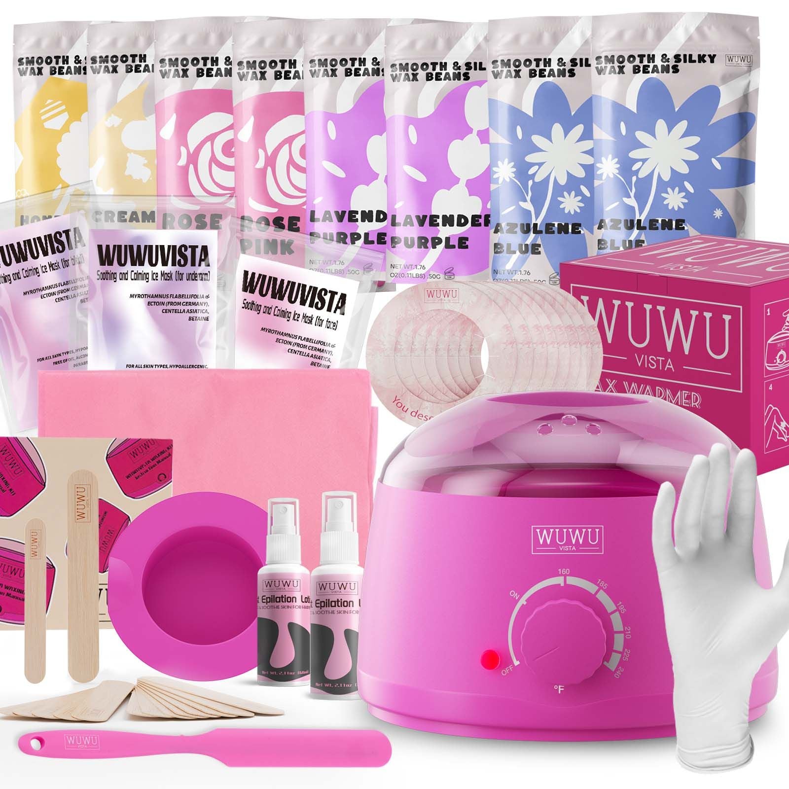 Waxing Kit 69 items - WUWUVISTA Hair Removal Hard Wax kit with Wax Warmer, Wax Beads for Face/Brazilian/Body/Sensitive Skin