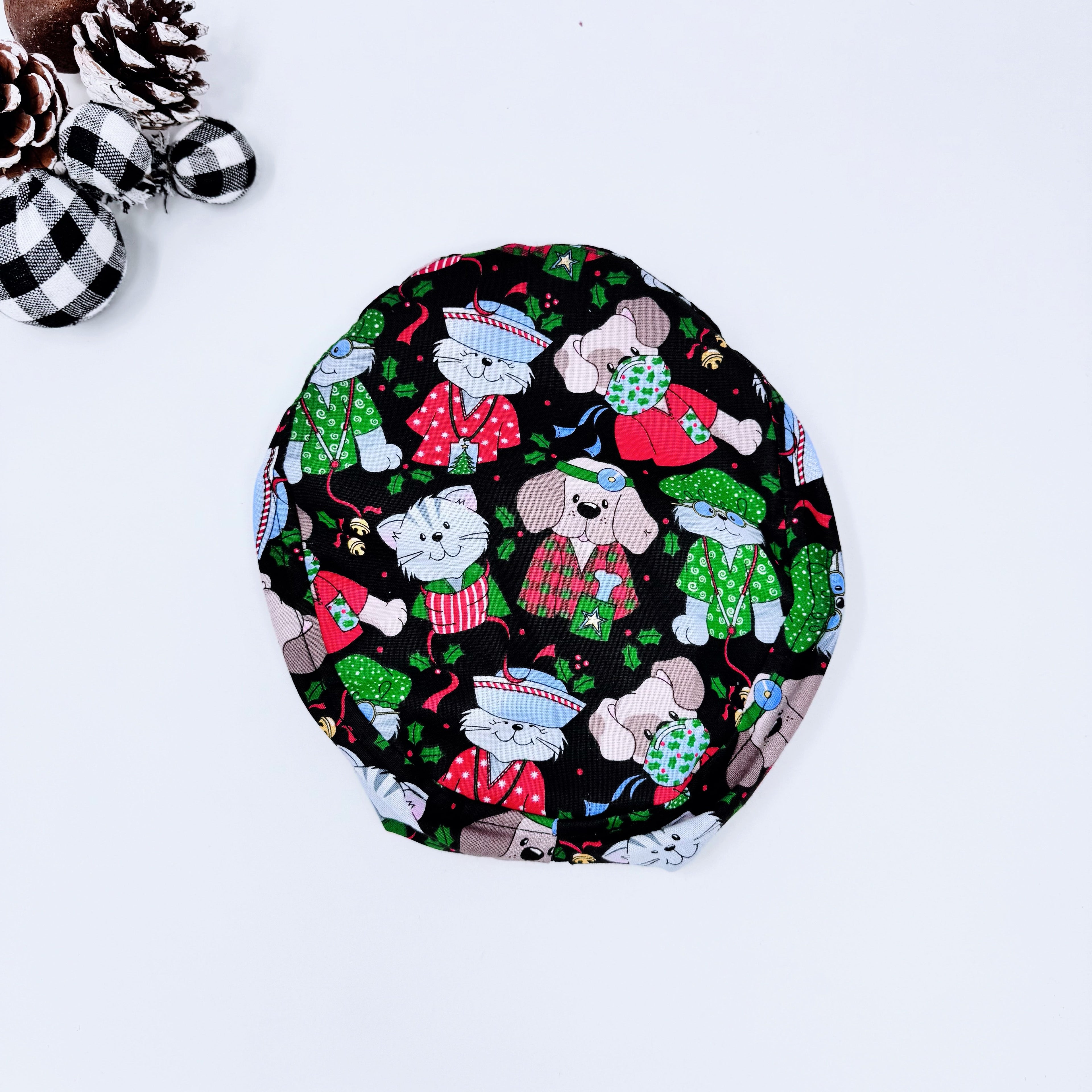 Funny Christmas Skull tie-back style surgical scrub cap for men by Paradise Caps.