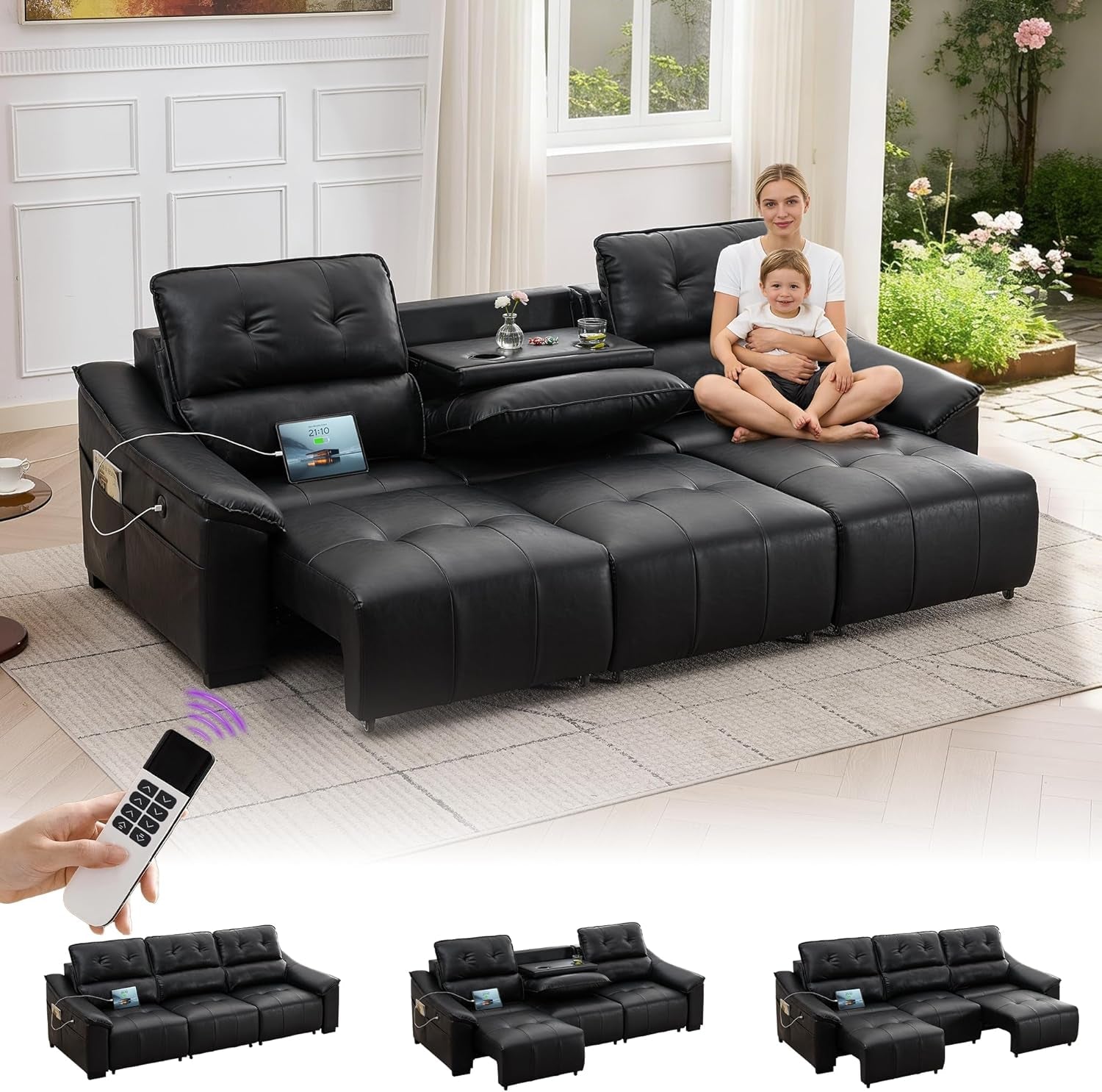 Large Electric Recliner Sectional Leather USB Ports