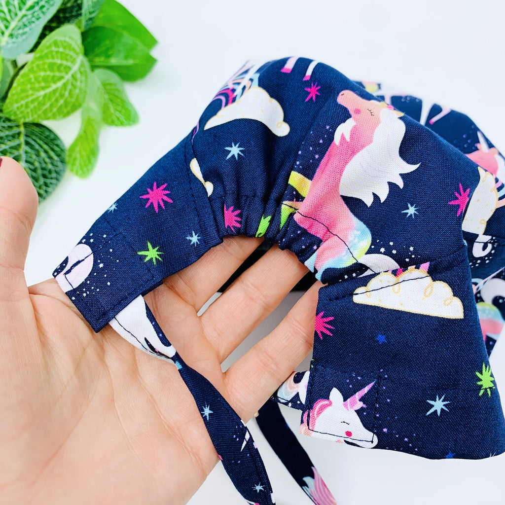 Unicorn Skull tie-back style surgical scrub cap by Paradise Caps.