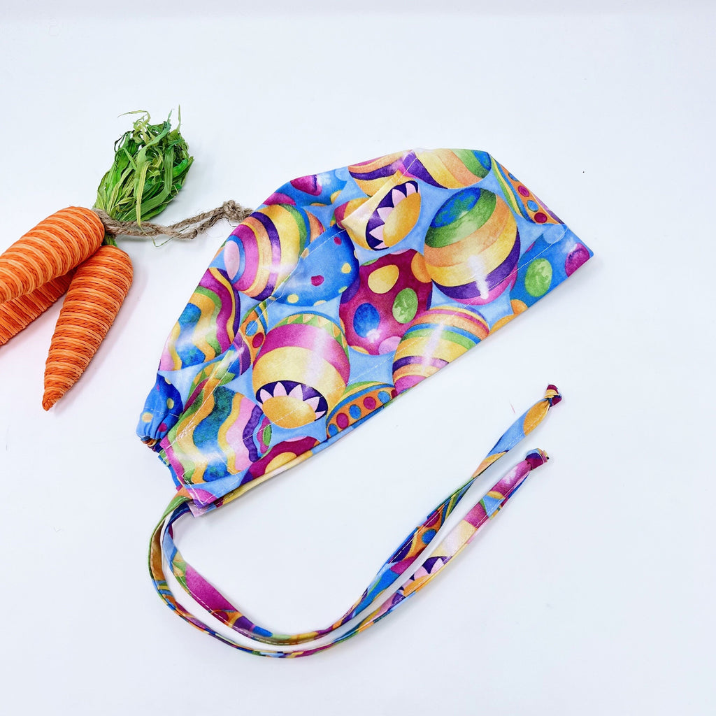 Easter egg Skull tie-back style surgical scrub cap for men by Paradise Caps.
