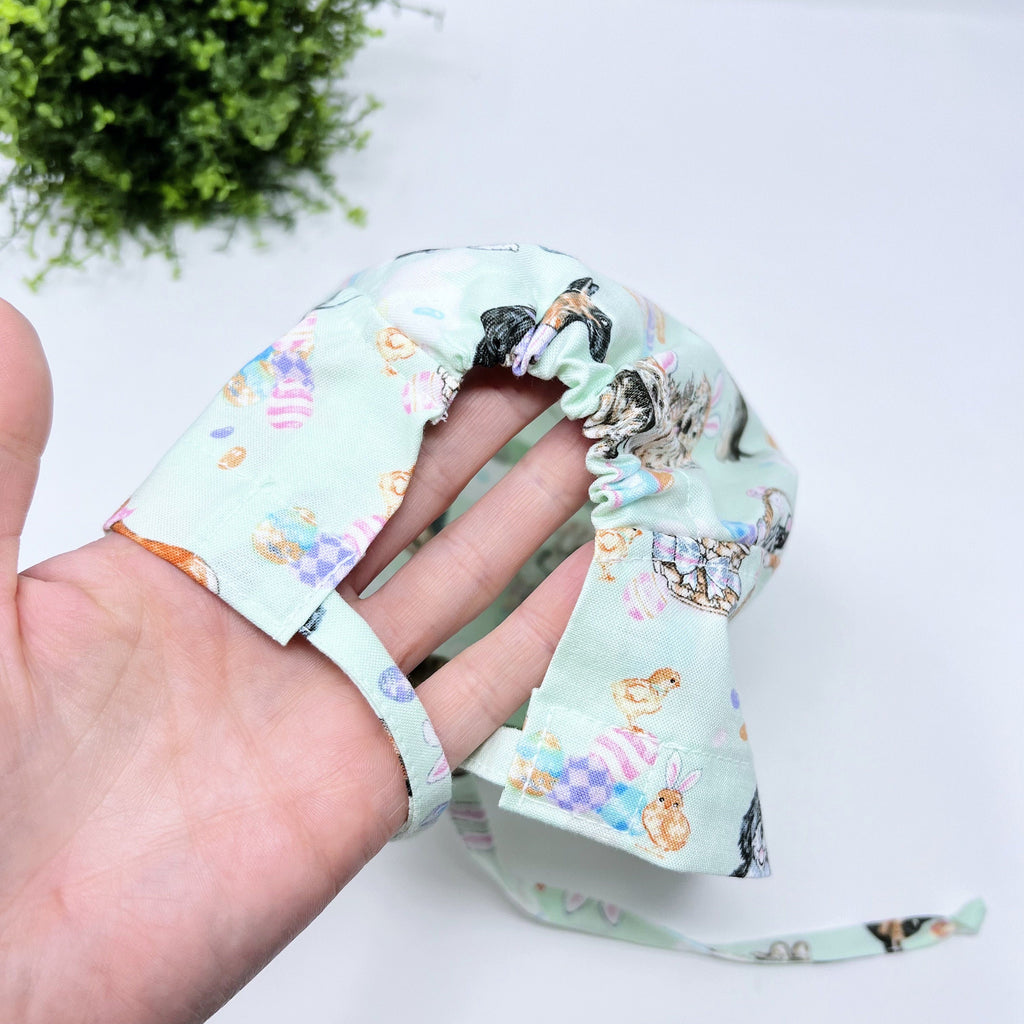 Easter dogs Skull tie-back style surgical scrub cap for men by Paradise Caps.