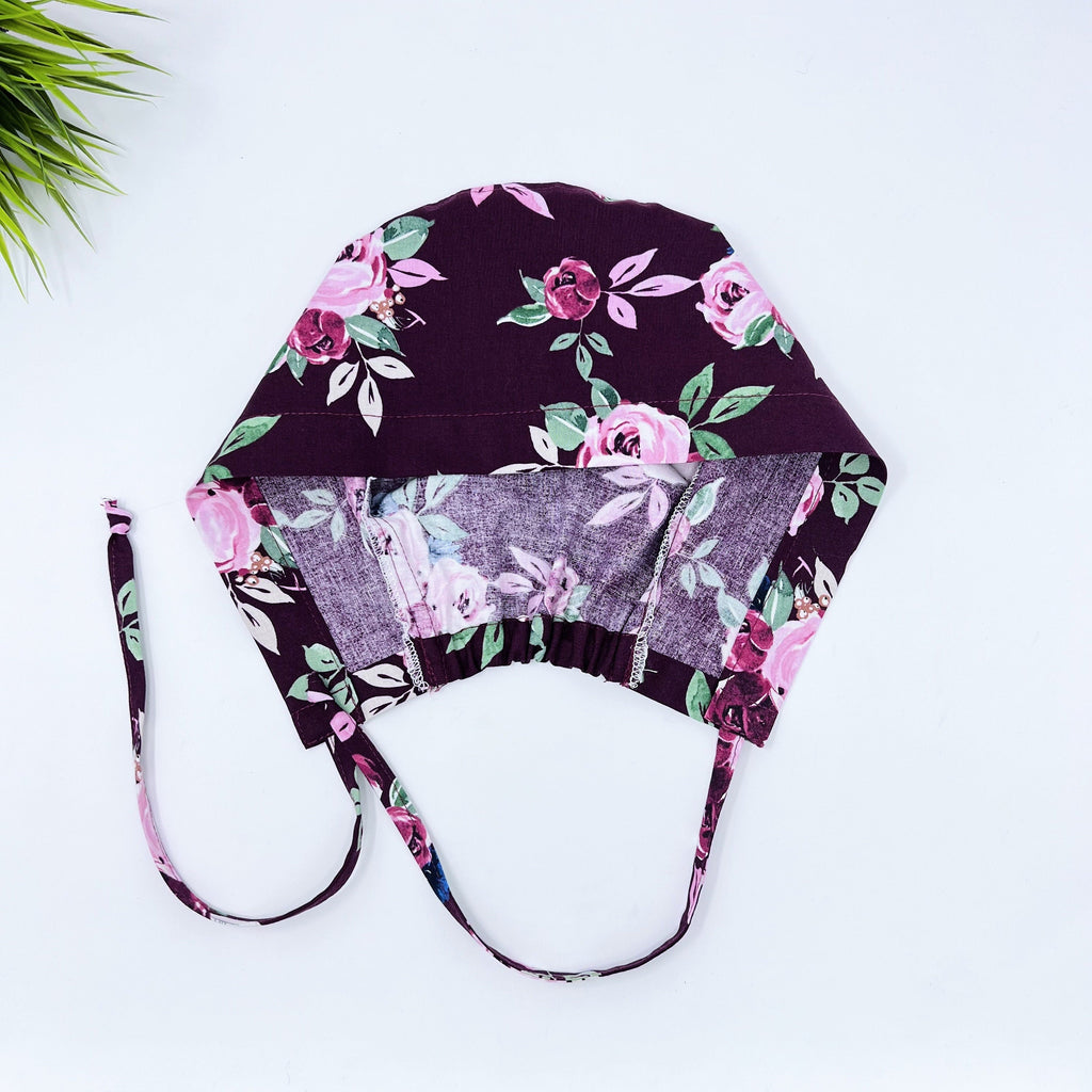 Berry Rose Skull tie-back style surgical scrub cap for men by Paradise Caps.