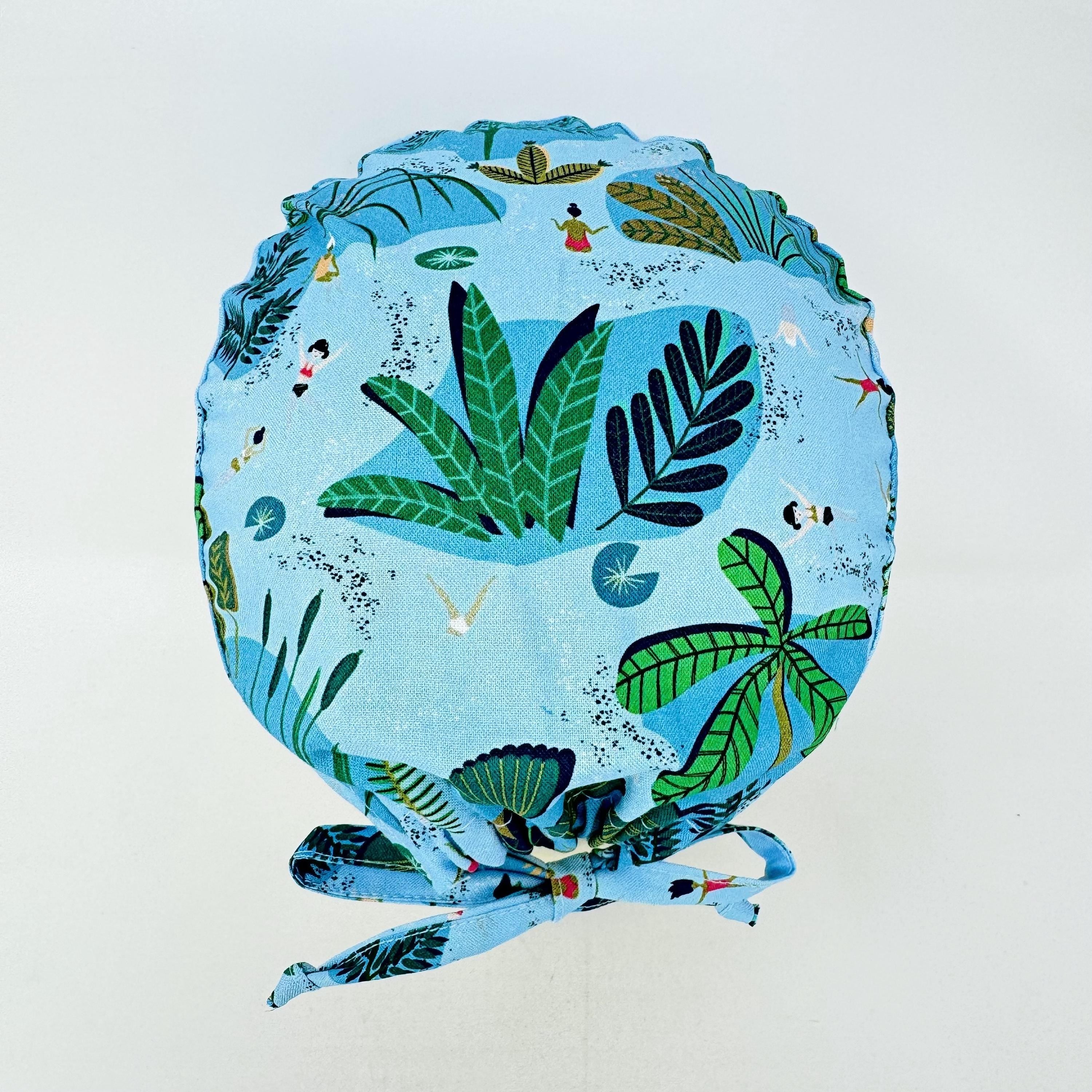 Blue Jungle Skull tie-back style surgical scrub cap for men by Paradise Caps.