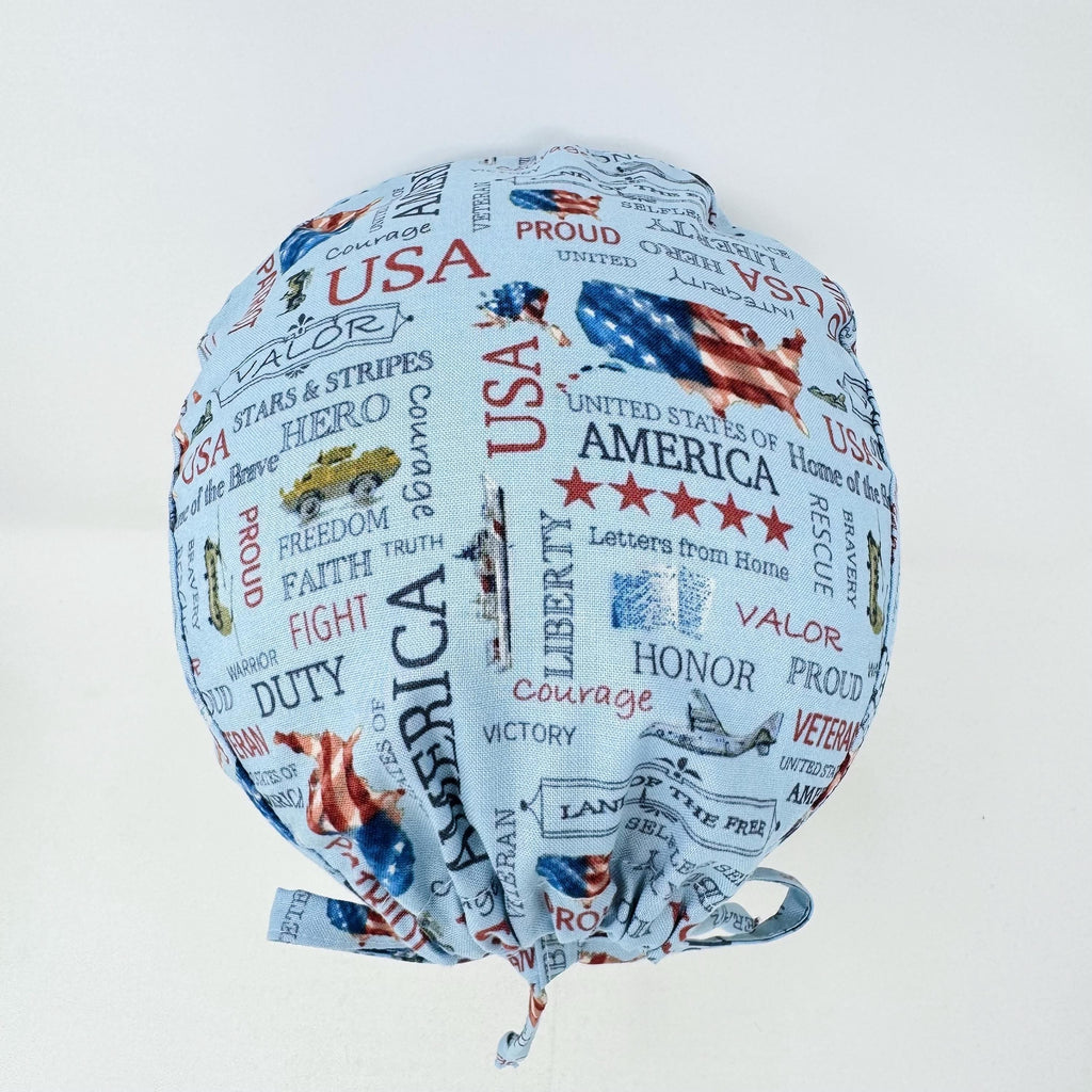 Patriotic Skull tie-back style surgical scrub cap for men by Paradise Caps.