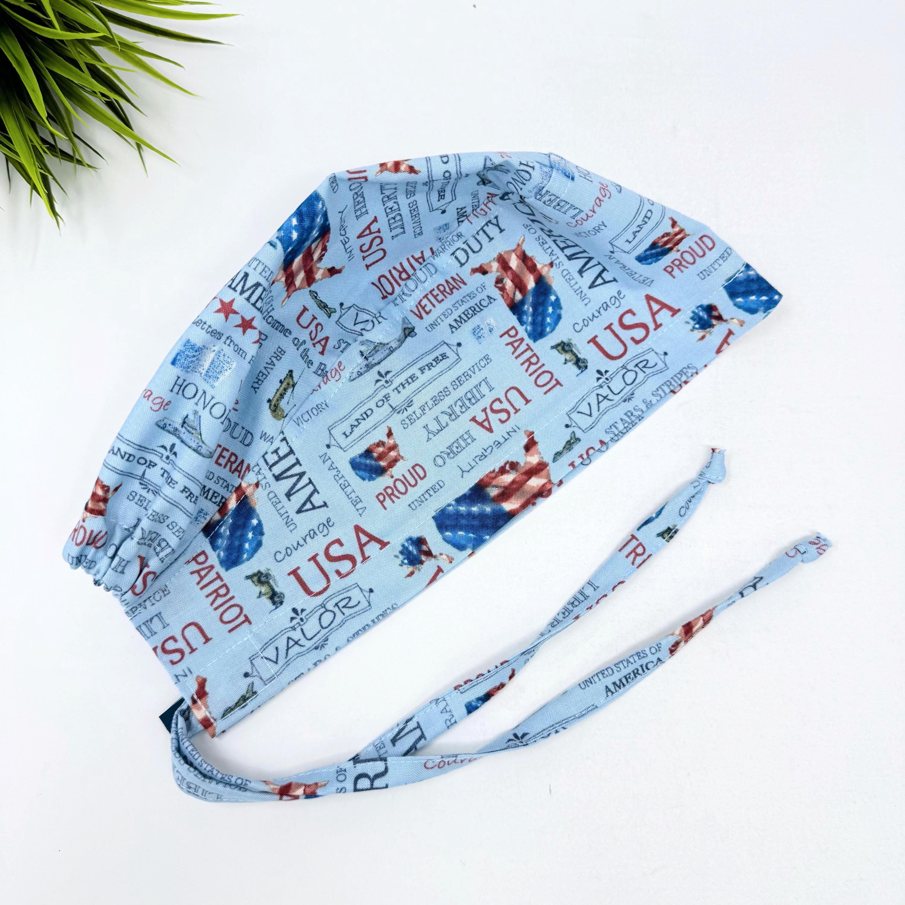 Patriotic Skull tie-back style surgical scrub cap for men by Paradise Caps.