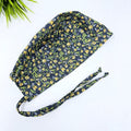 Yellow Flower Skull tie-back style surgical scrub cap for men by Paradise Caps.