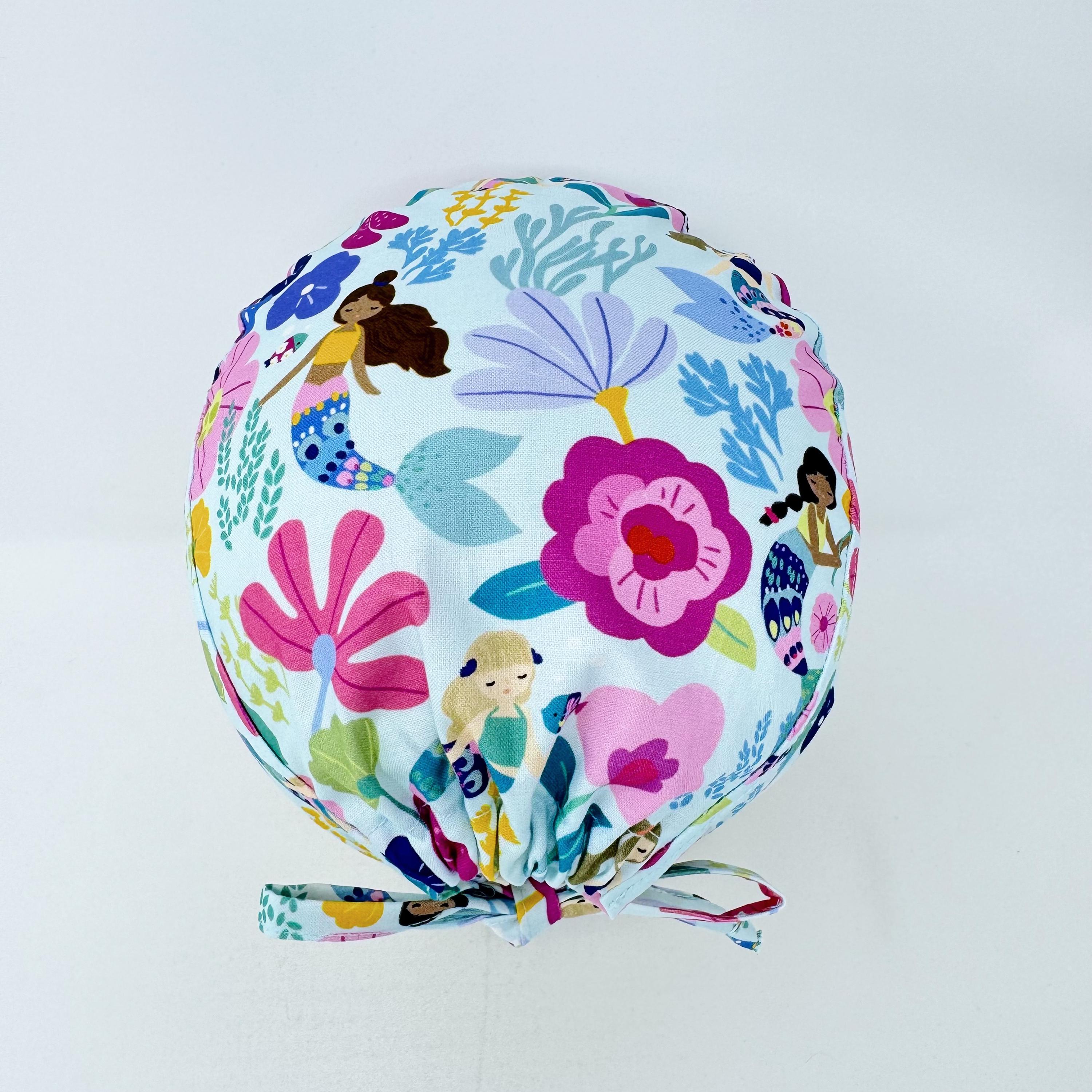 Mermaid Skull tie-back style surgical scrub cap for men by Paradise Caps.