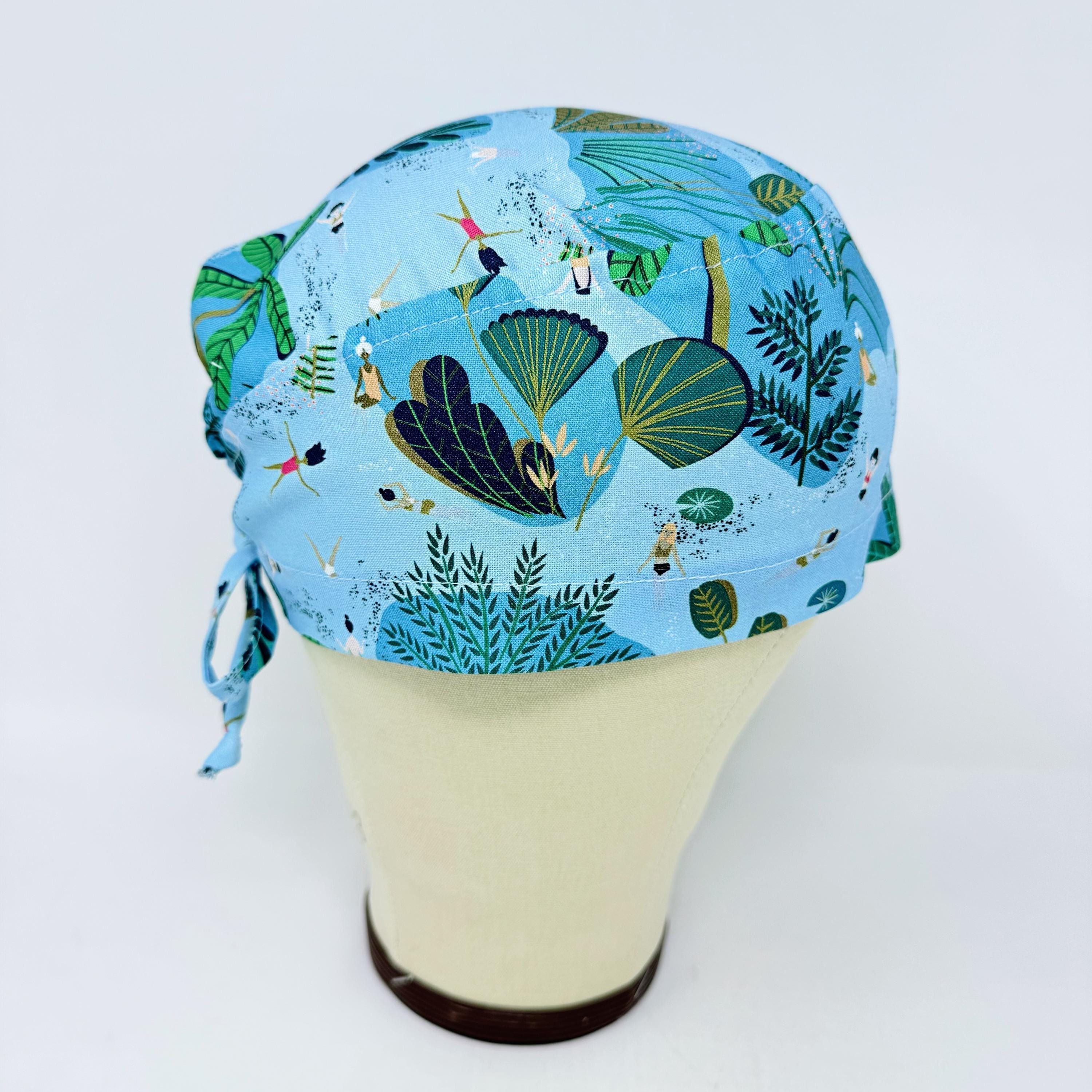 Blue Jungle Skull tie-back style surgical scrub cap for men by Paradise Caps.