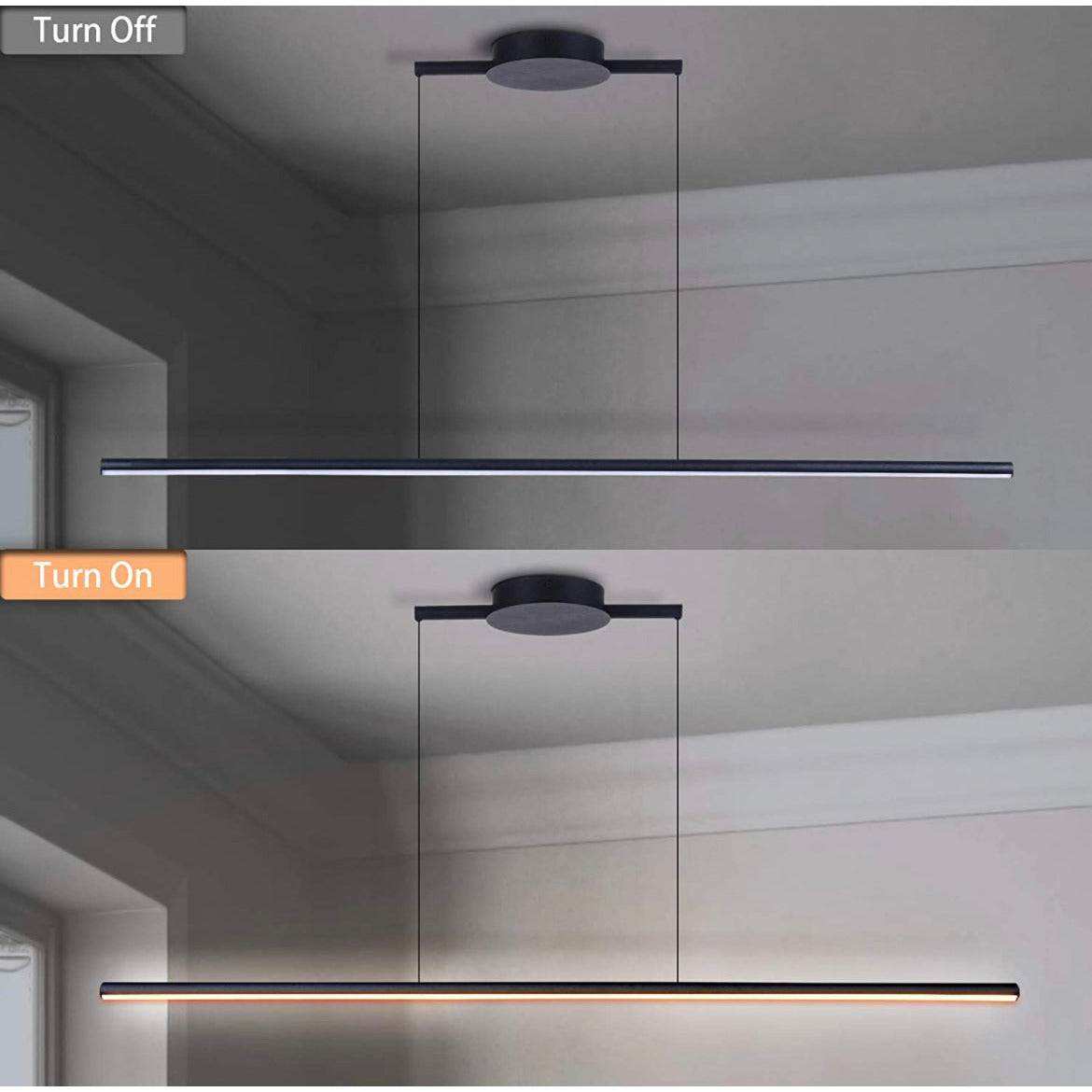 Zicbol Kitchen Island Pendant Lighting 40.94 Inch Linear Light Fixture Chandelier 16W 3000K Warm Light Dimmable LED Hanging Light Fixture for Dining Room, Kitchen, Breakfast Bar, Living Room Black