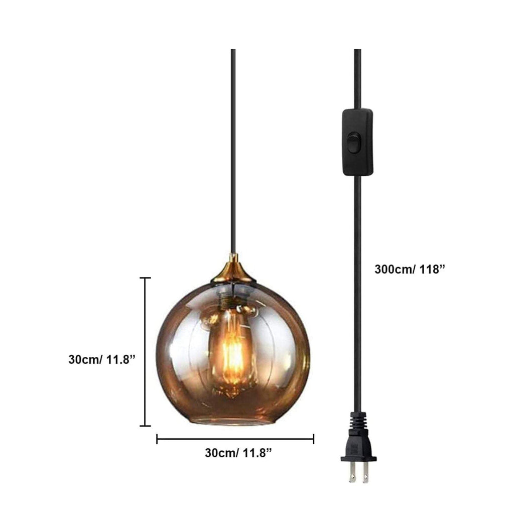 Bepuzz Plug in Glass Pendant Light Mid Century Ceiling Pendant Light Fixtures Globe Glass Shade Hanging Light Fixtures Single Hanging Pendant Lamp for Bedroom Living Room Hallway Foyer (Amber)
