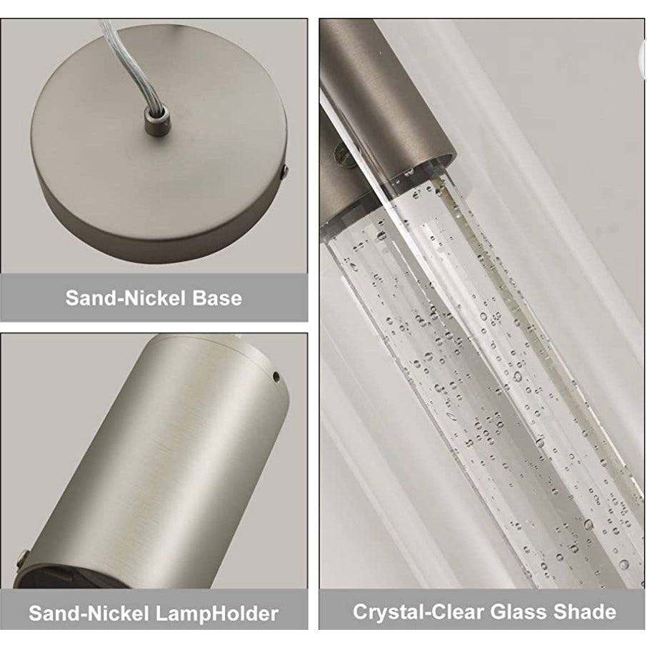huong son Bubble Glass Pendant Lights Sand-Nickel Brushed, Mini Cylinder Pendant Light Fixture with Glass Shade, Indoor Pendant Lighting Adjustable Length, GU10 4000K LED Bulb Included, 3 Pack