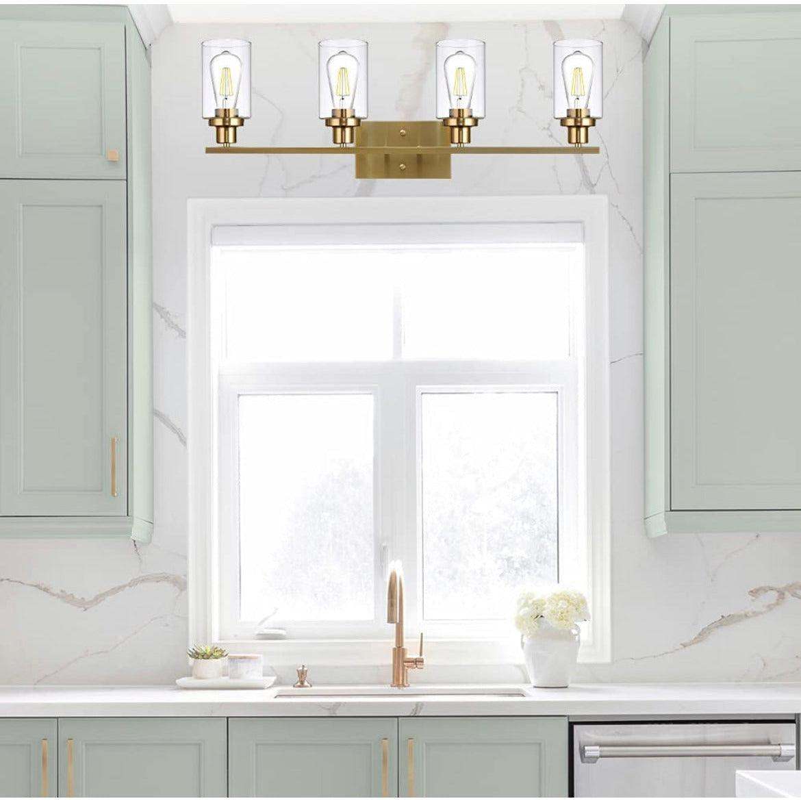 Vanity Lights Fixtures TULUCE 4 Light Bathroom Light Brass Gold Wall Light with Clear Glass Shade, Modern Bathroom Wall Sconce Lighting for Bath, Living Room, Bedroom, Stairs, Gallery, Restaurant