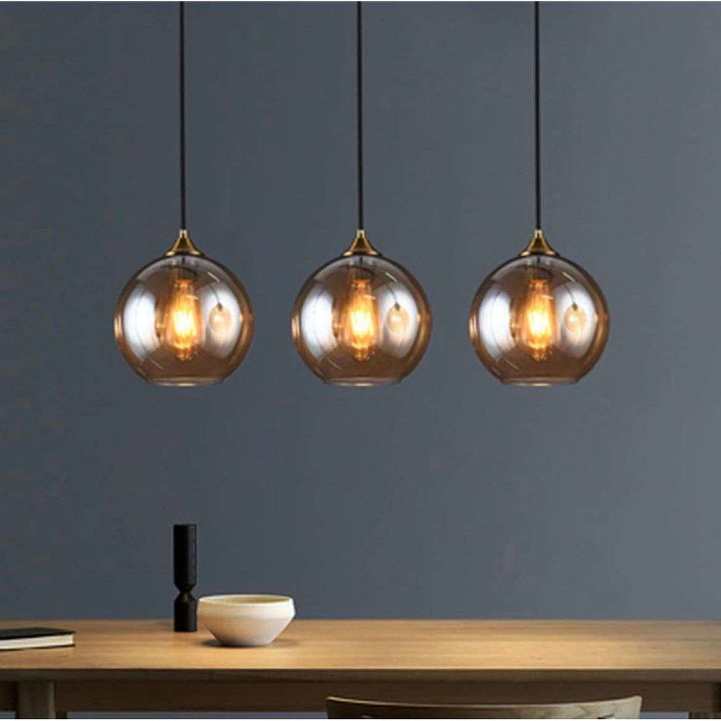 Bepuzz Plug in Glass Pendant Light Mid Century Ceiling Pendant Light Fixtures Globe Glass Shade Hanging Light Fixtures Single Hanging Pendant Lamp for Bedroom Living Room Hallway Foyer (Amber)