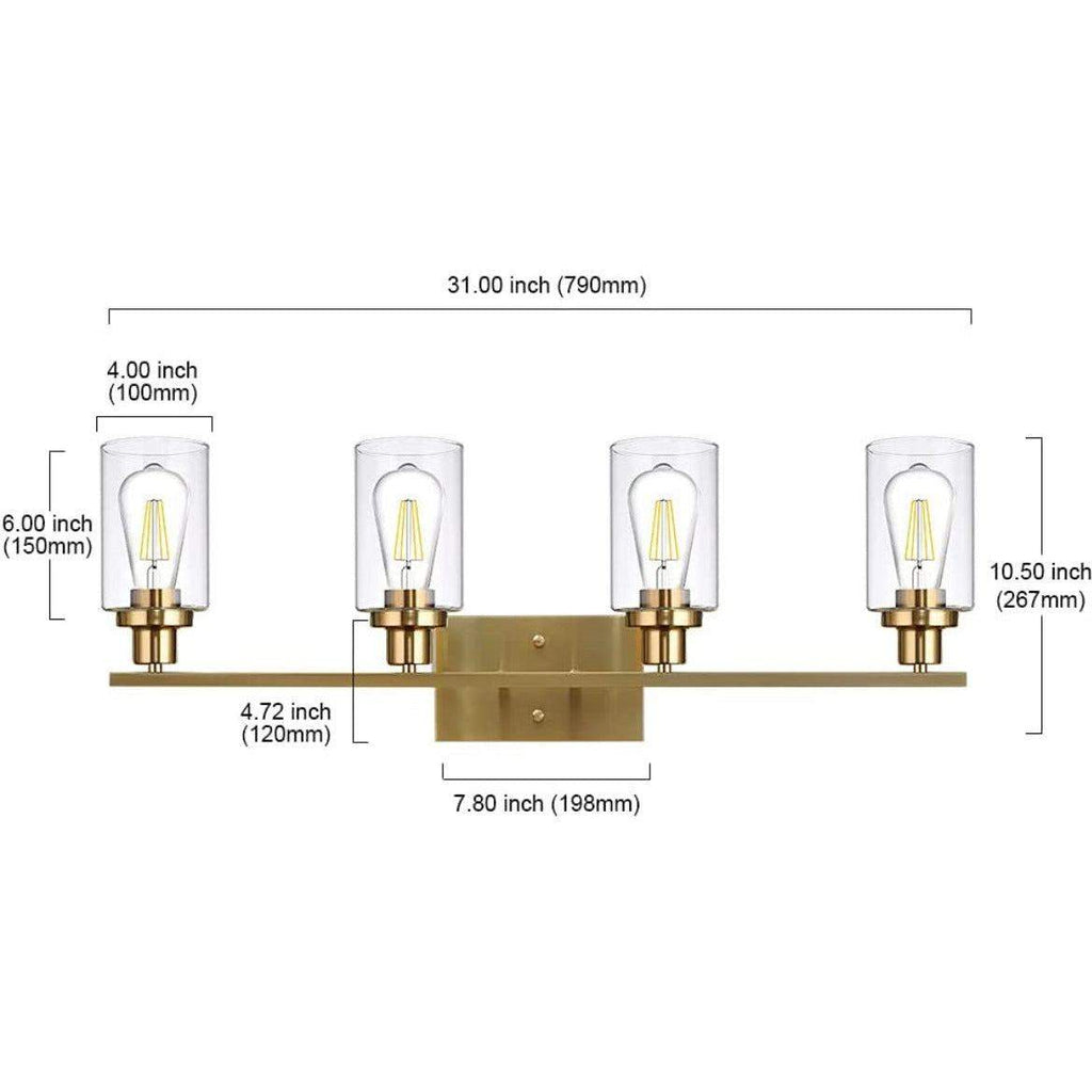 Vanity Lights Fixtures TULUCE 4 Light Bathroom Light Brass Gold Wall Light with Clear Glass Shade, Modern Bathroom Wall Sconce Lighting for Bath, Living Room, Bedroom, Stairs, Gallery, Restaurant
