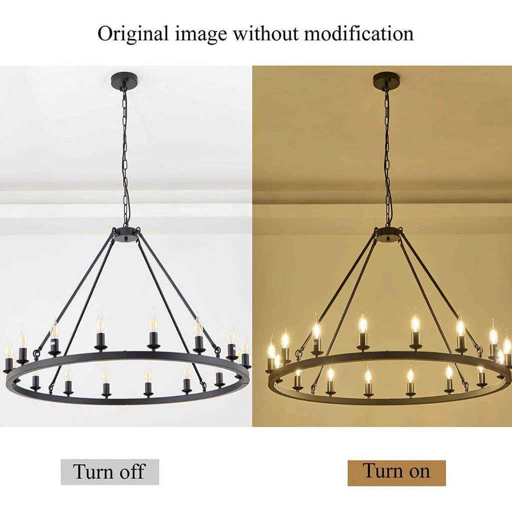 Hubrin Black Wagon Wheel Chandelier,16-Light 39.4 inch,Rustic Farmhouse Industrial Chandeliers,Kitchen Island Light Fixtures E12 Base for Living Room (Black, 39.4" 16-Light)