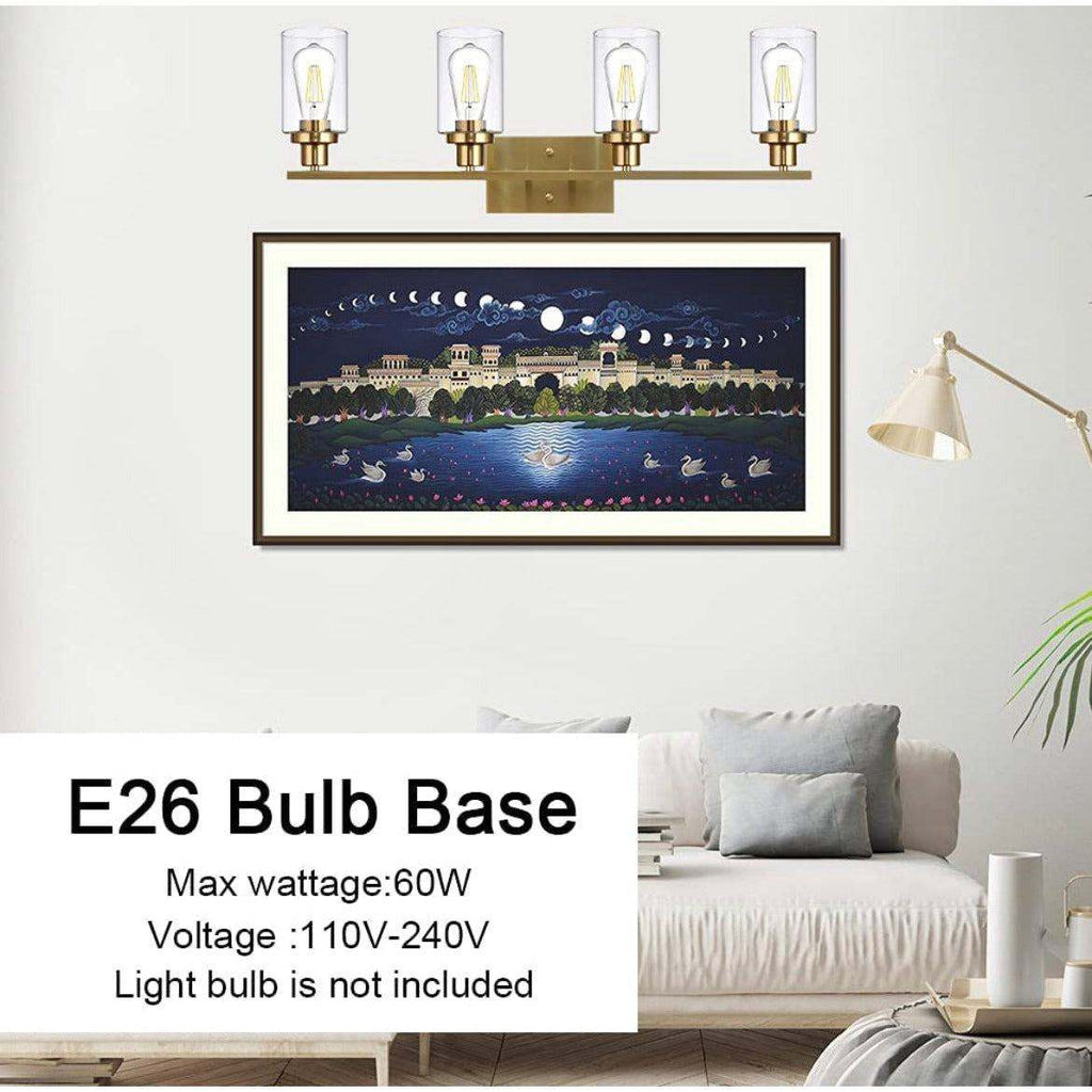 Vanity Lights Fixtures TULUCE 4 Light Bathroom Light Brass Gold Wall Light with Clear Glass Shade, Modern Bathroom Wall Sconce Lighting for Bath, Living Room, Bedroom, Stairs, Gallery, Restaurant