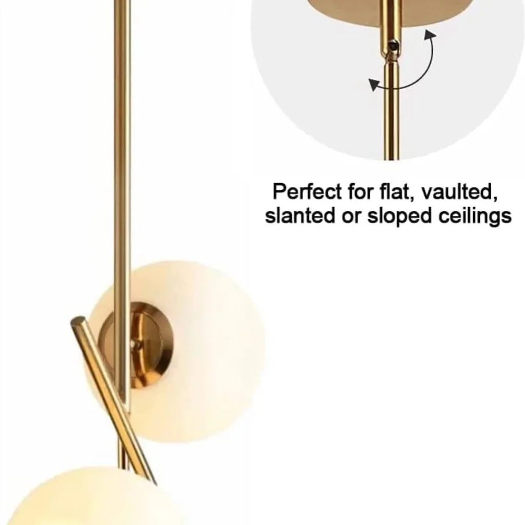 BOKT Mid Century Modern Kitchen Pendant Light 2-Lights Chandeliers Lighting Fixture, Golden with White Frosted Glass Globe Lampshade