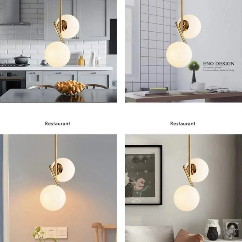 BOKT Mid Century Modern Kitchen Pendant Light 2-Lights Chandeliers Lighting Fixture, Golden with White Frosted Glass Globe Lampshade