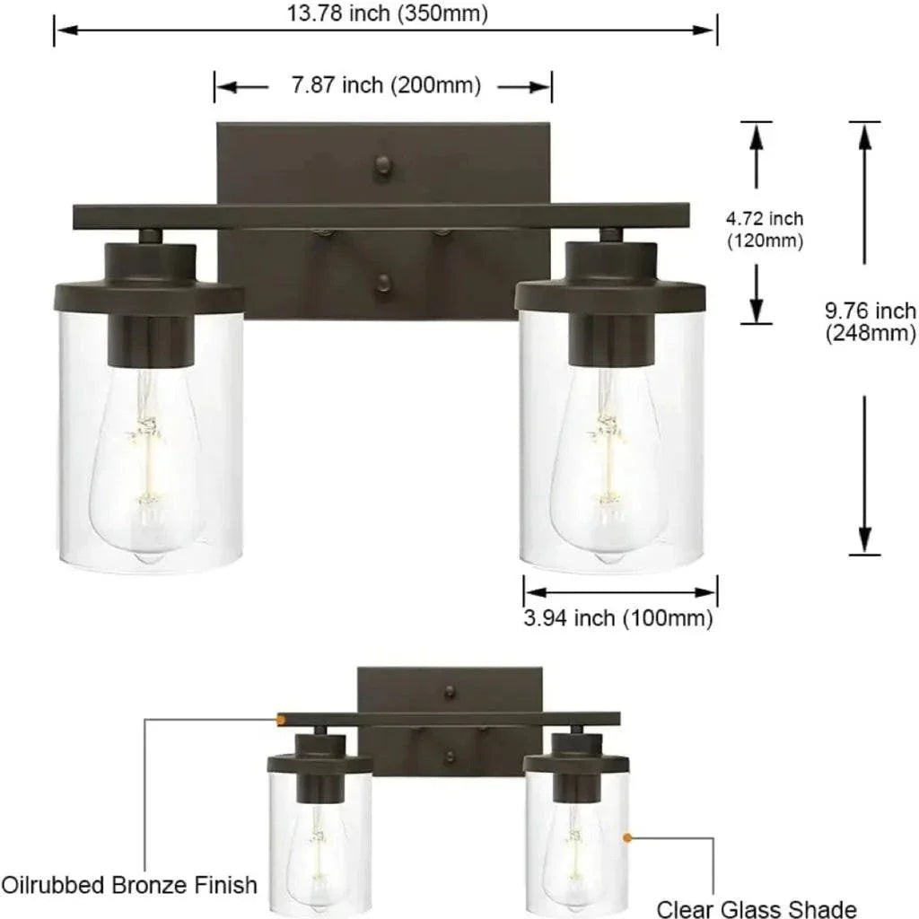 QueeuQ Modern Sconces Wall Lighting 2-Lights with Clear Glass Shade Oil Rubbed Bronze Bathroom Vanity Light Fixtures