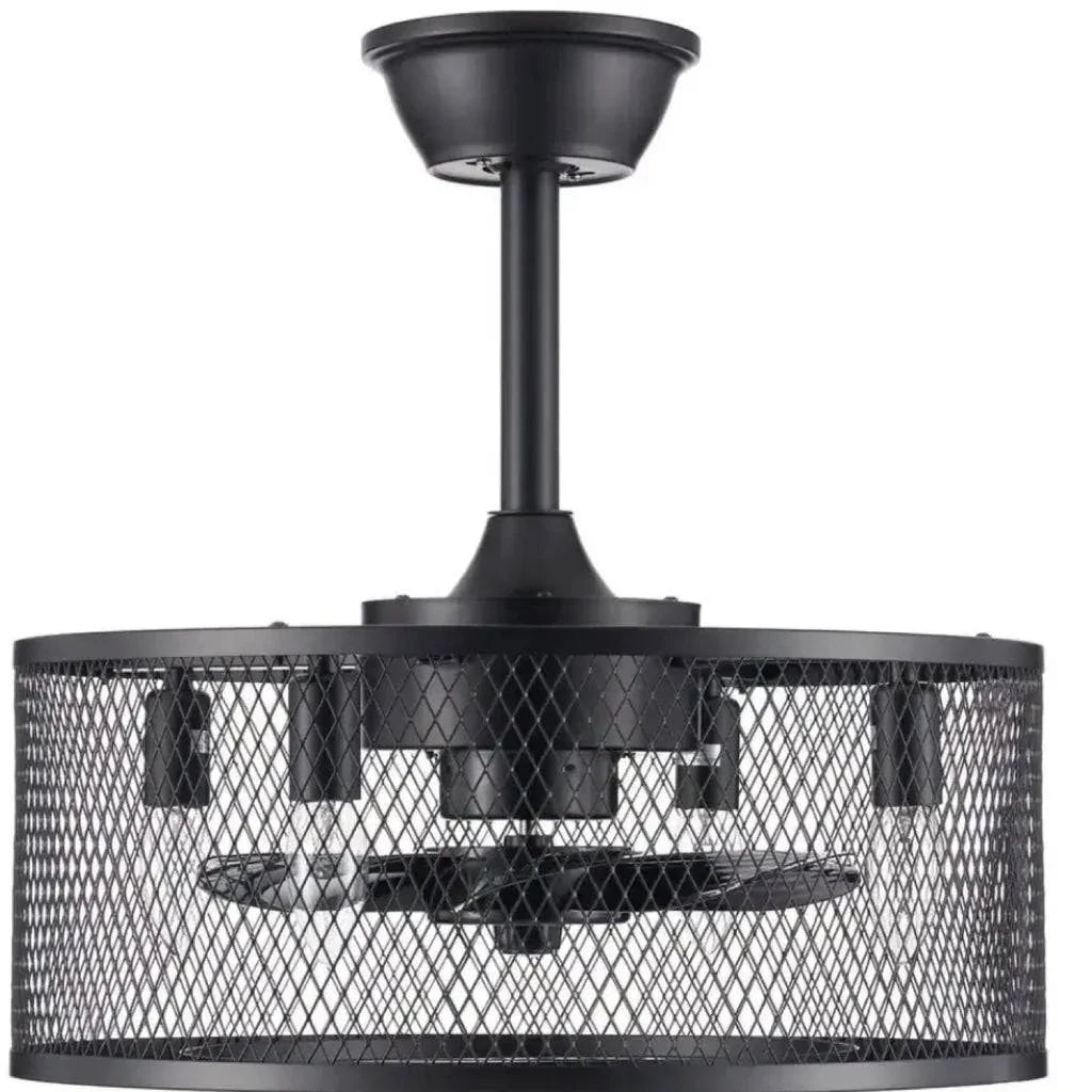 18 in. Indoor Black Industrial Caged Fandelier Ceiling Fan with Timer and Remote