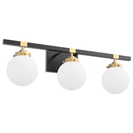 Tipace Mid Century Modern Bathroom Vanity Light Fixtures 3 Lights Milky White Glass Shades Black/Golden Bathroom Light Fixture(Exclude Bulb)