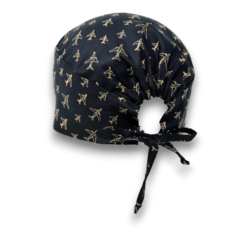 Airplane Skull tie-back style surgical scrub cap for men by Paradise Caps.