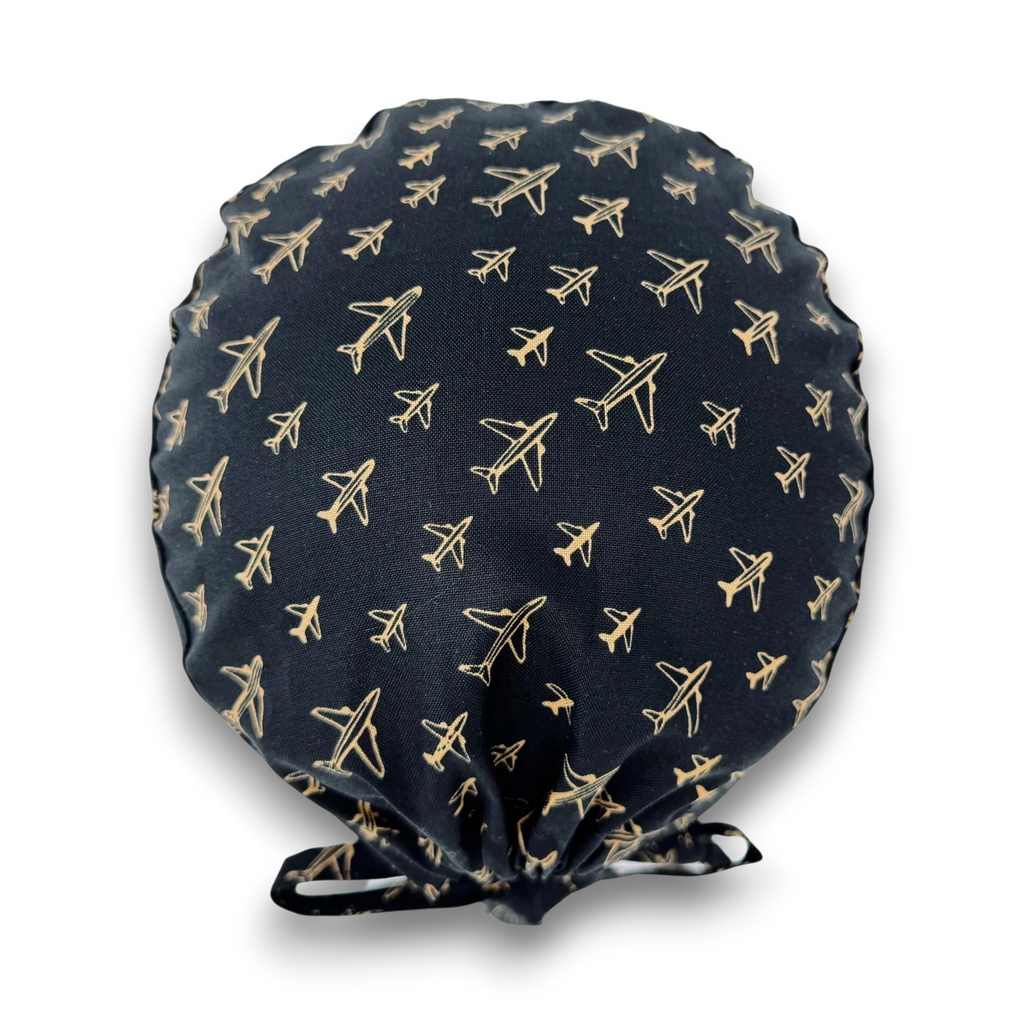 Airplane Skull tie-back style surgical scrub cap for men by Paradise Caps.