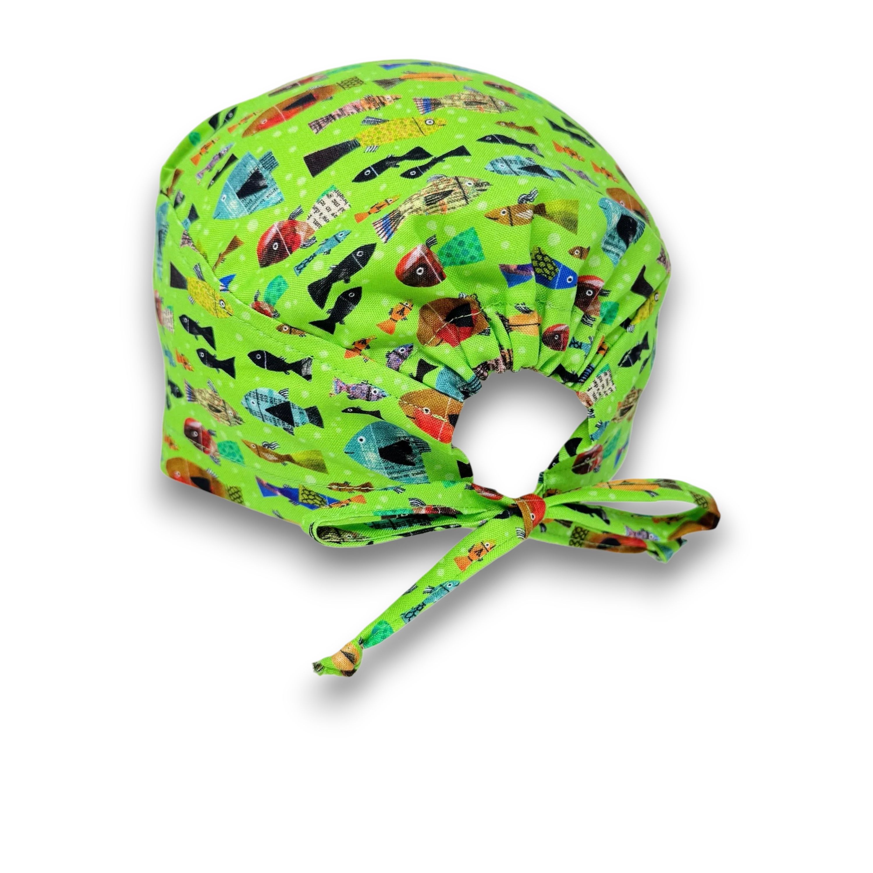 Fish Skull tie-back style surgical scrub cap for men by Paradise Caps.