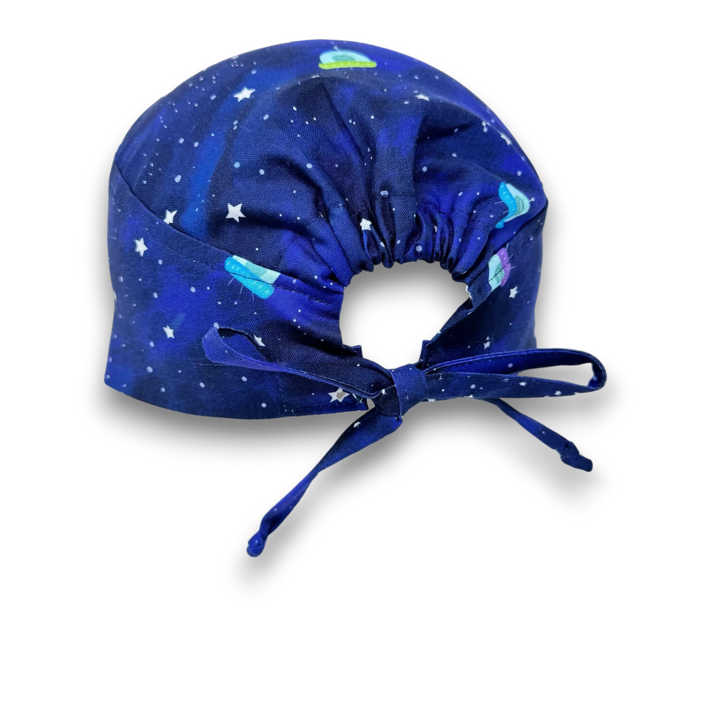 Galaxy Alien Skull tie-back style surgical scrub cap for men by Paradise Caps.