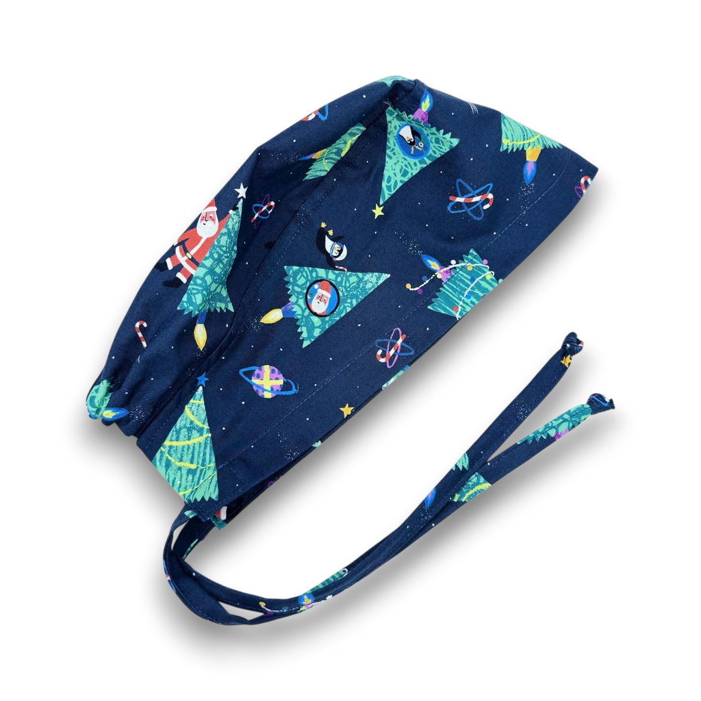 Space Santa Skull tie-back style surgical scrub cap for men by Paradise Caps.