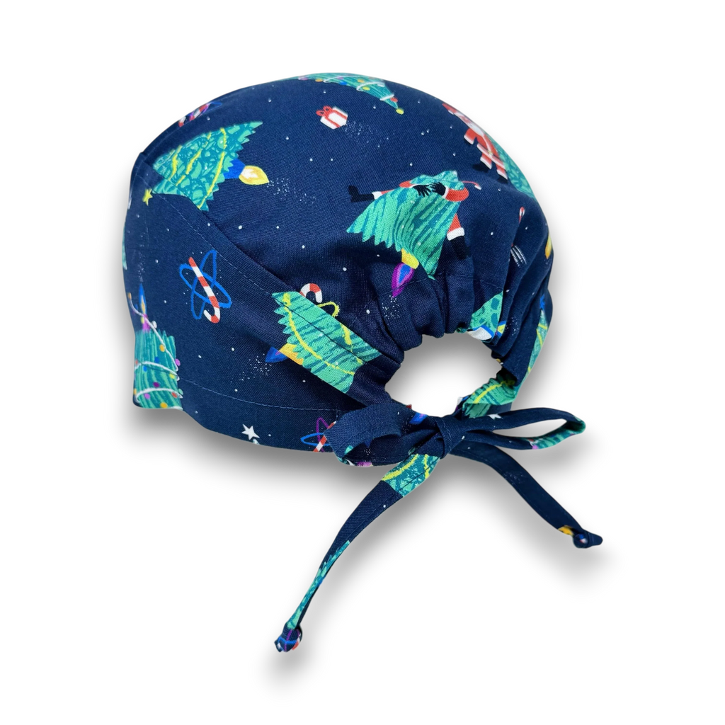 Space Santa Skull tie-back style surgical scrub cap for men by Paradise Caps.
