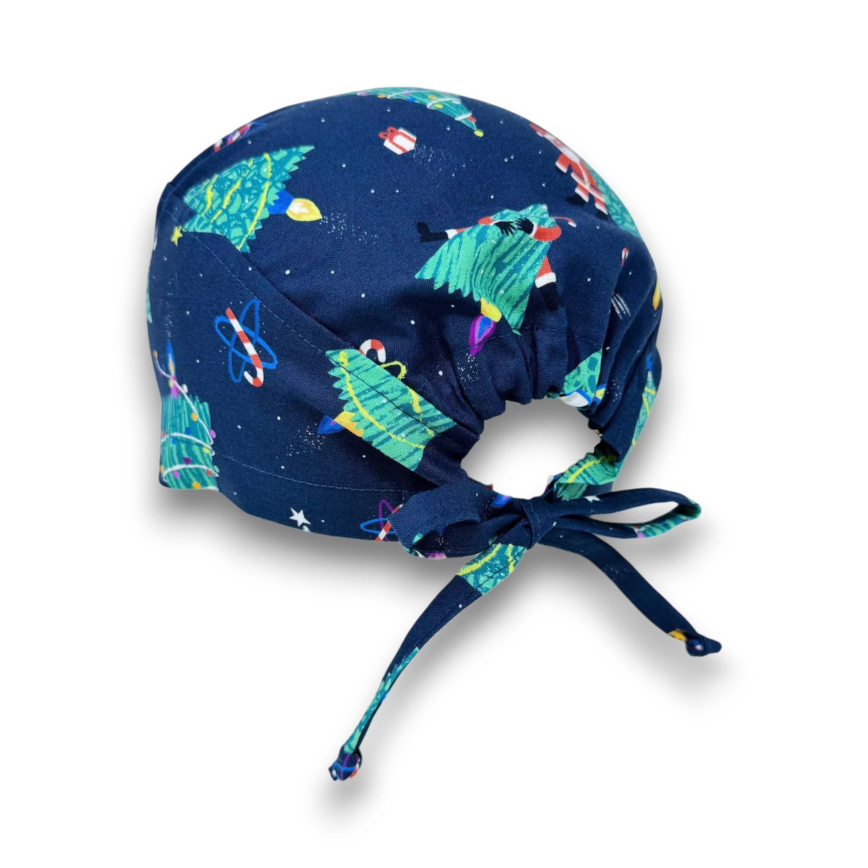 Space Santa Skull tie-back style surgical scrub cap for men by Paradise Caps.