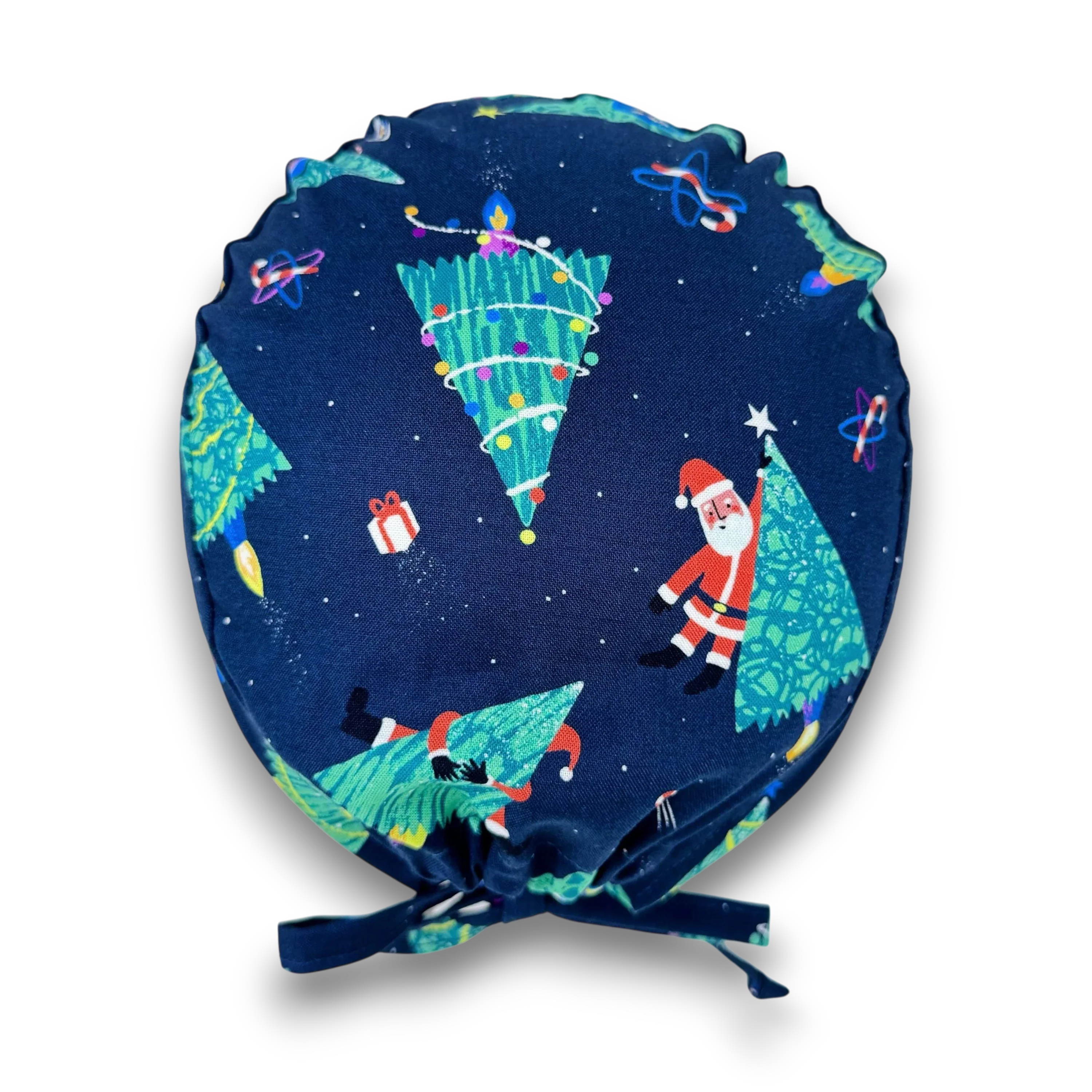 Space Santa Skull tie-back style surgical scrub cap for men by Paradise Caps.