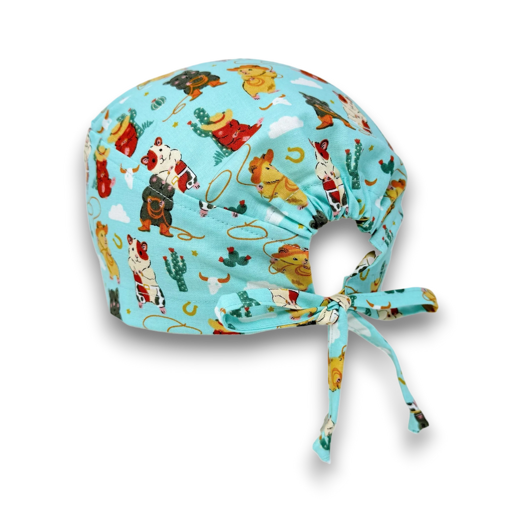 Cowboy Hamster Skull tie-back style surgical scrub cap for men by Paradise Caps.